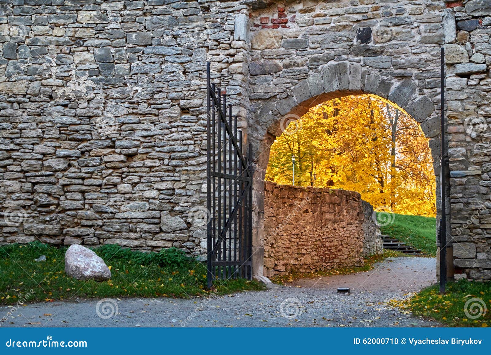 Gate in autumn stock photo. Image of evening, road, medieval 62000710
