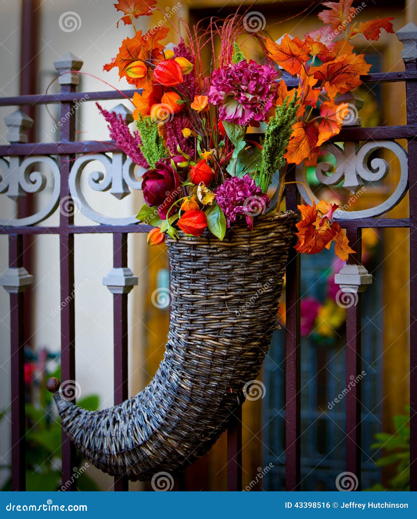 Gate with basket stock photo. Image of leaves, gate, entrance 43398516