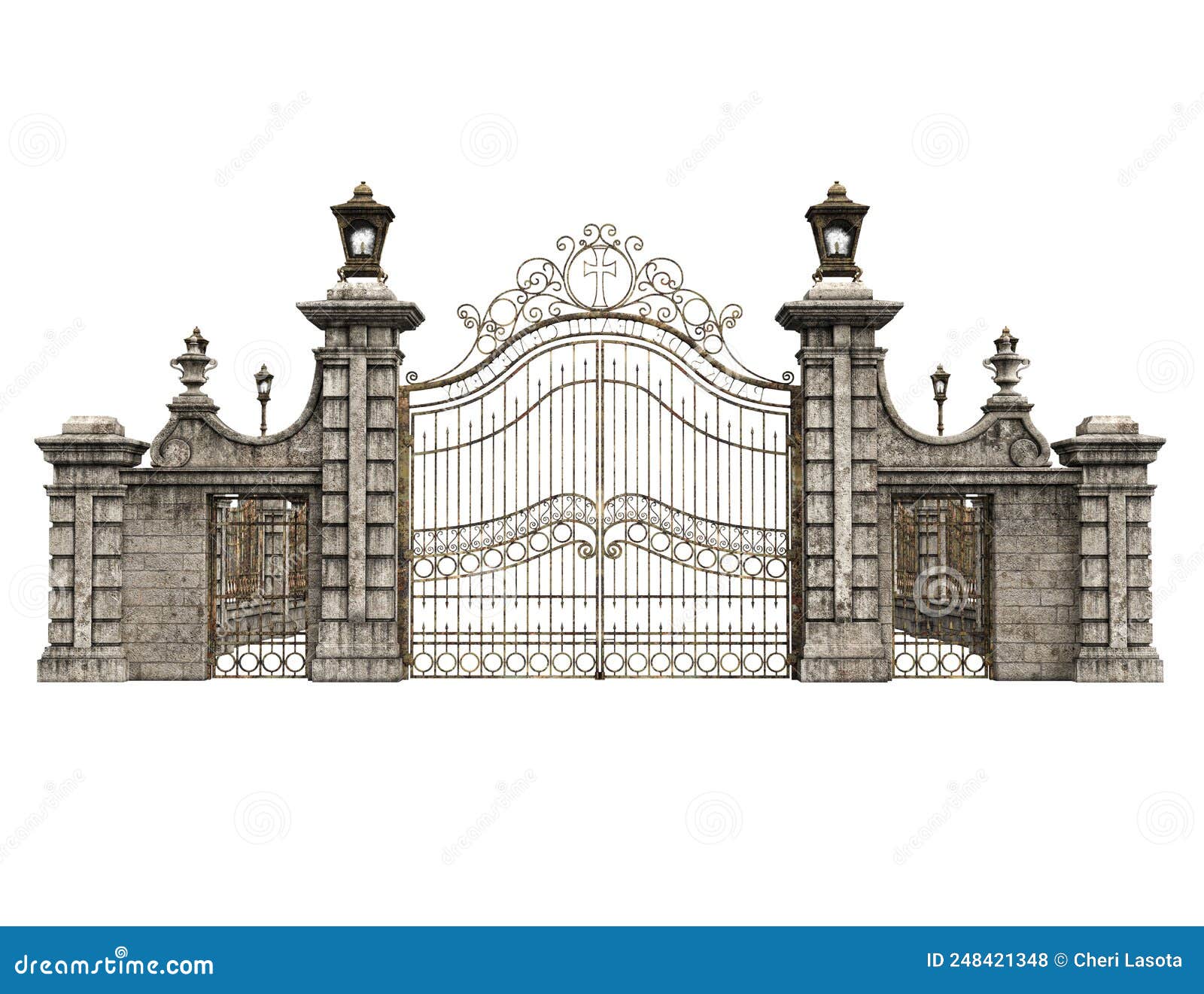 gate with lanterns, 3d , 3d rendering