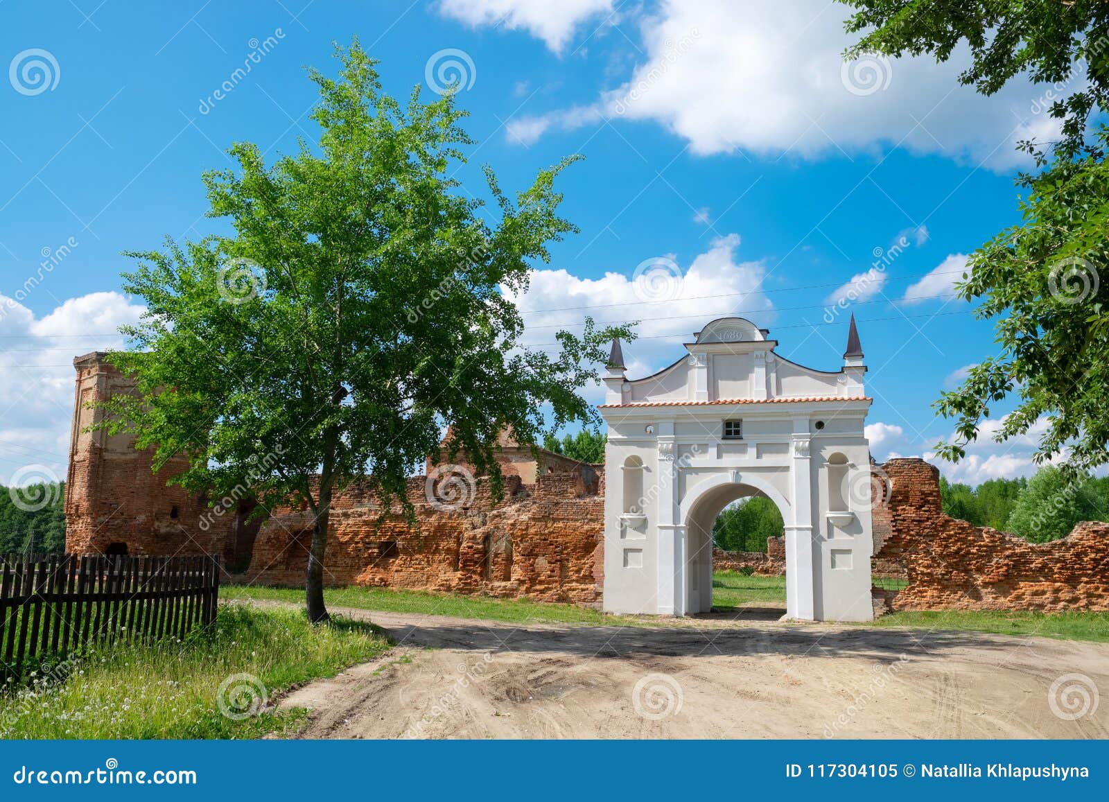 gate of ruins of the carthusian monastery in beryoza city, brest region, belarus.