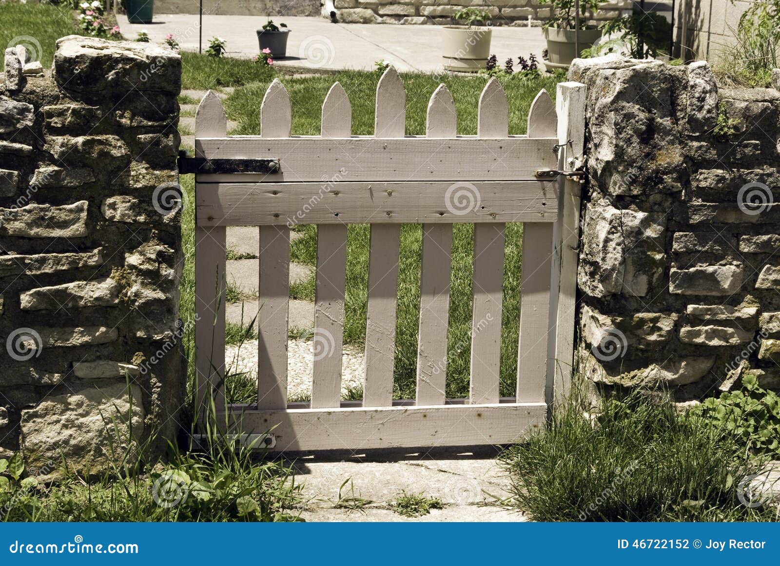 Gate and Stone Wall stock photo. Image of outdoors, white 46722152