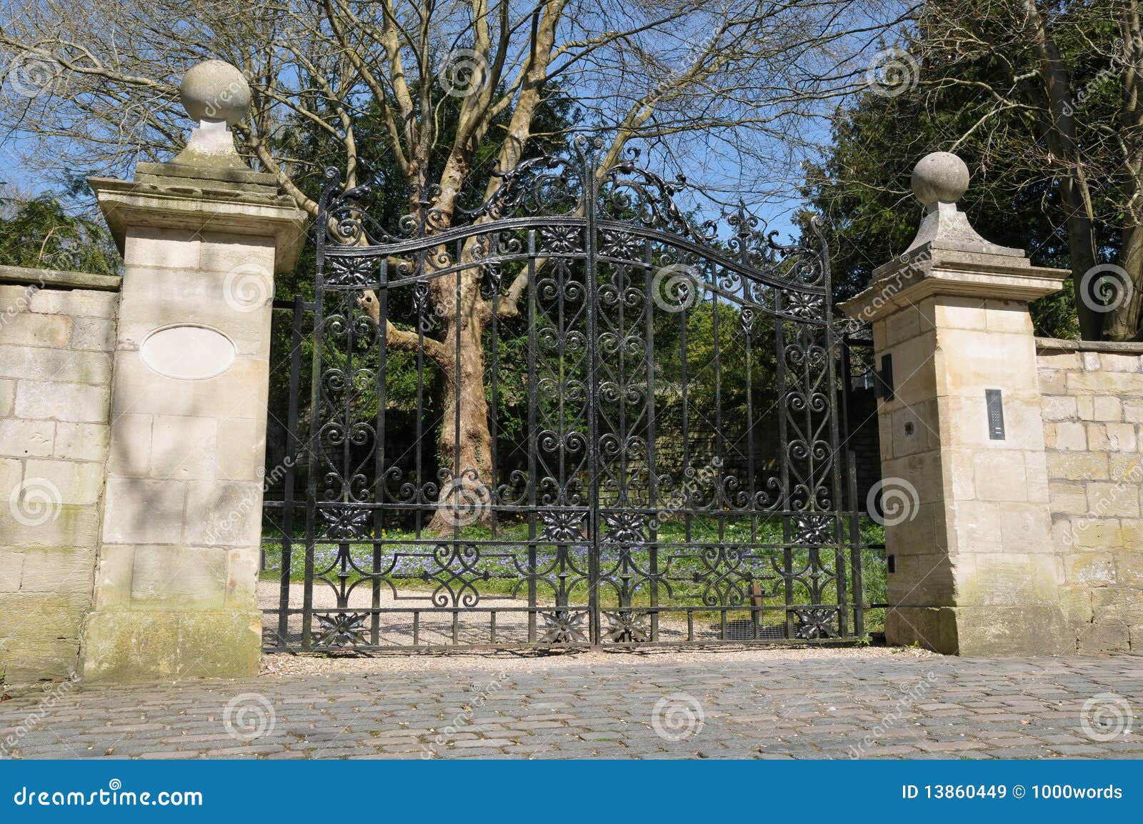 Gates and Driveway of a Stately Home Stock Image - Image of gates