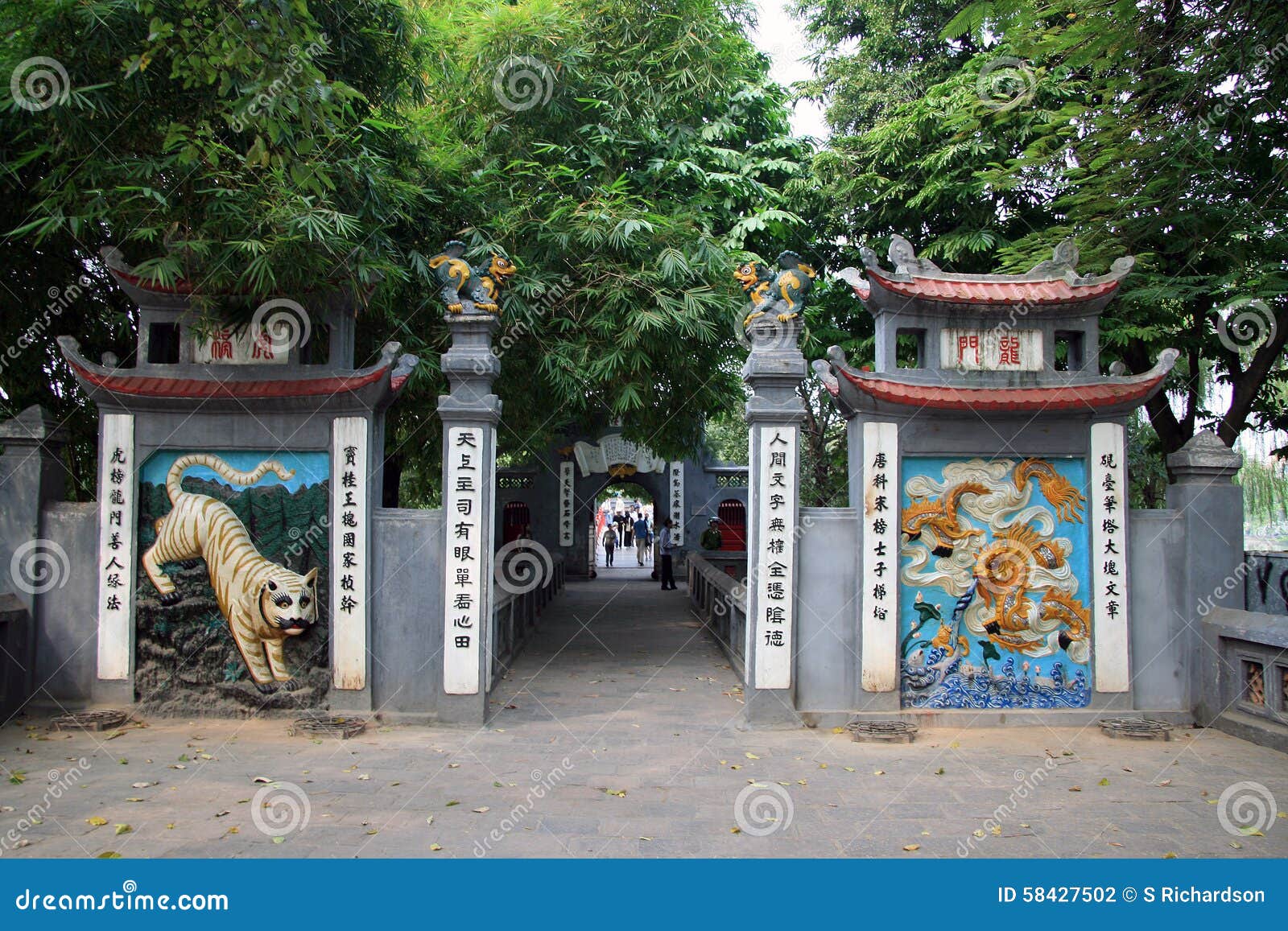 gateway to the huc bridge and ngoc son temple, hoan kiem lake, hanoi