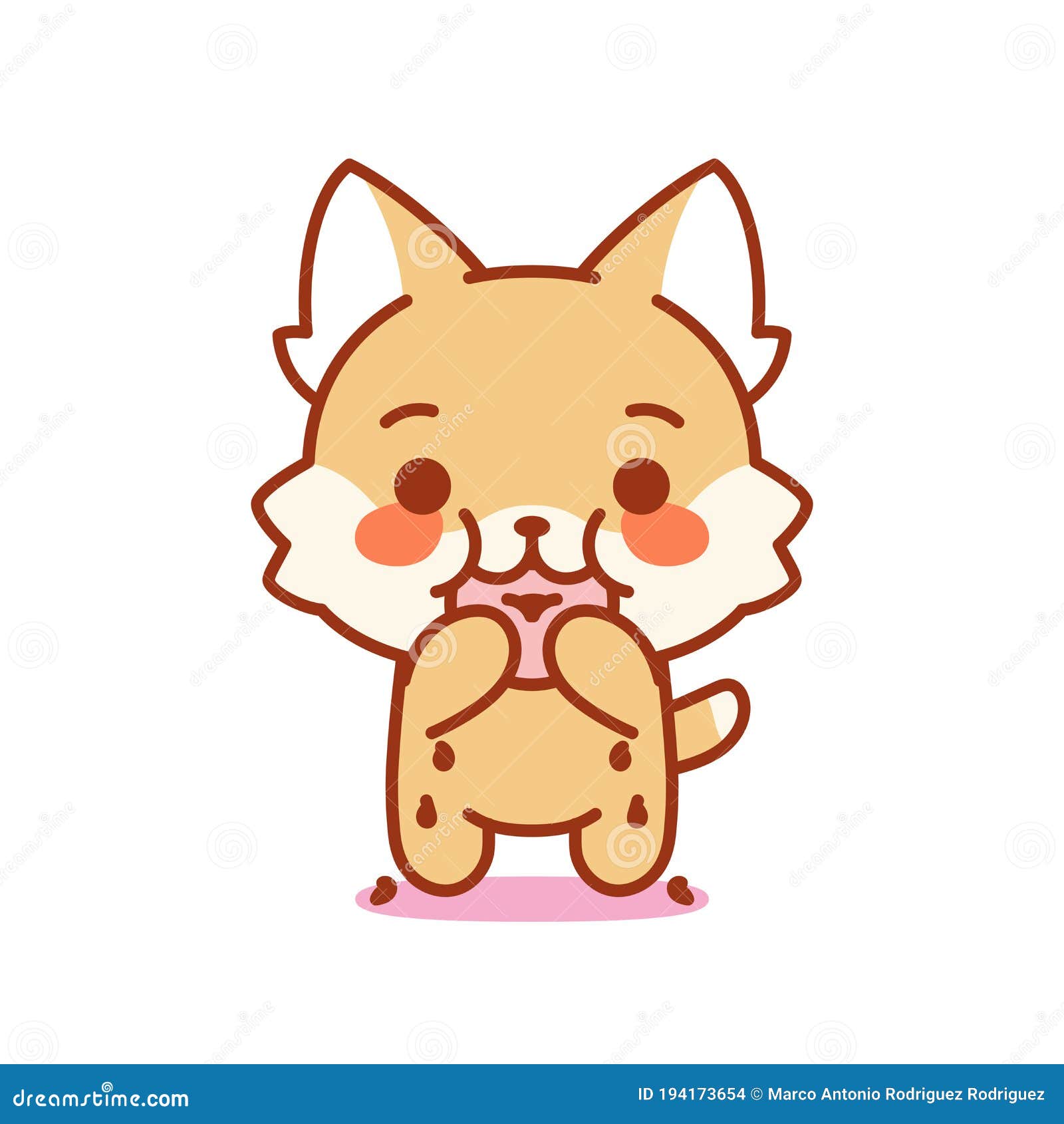 Desenho de desenho animado de gato fofo comendo rosquinhas de