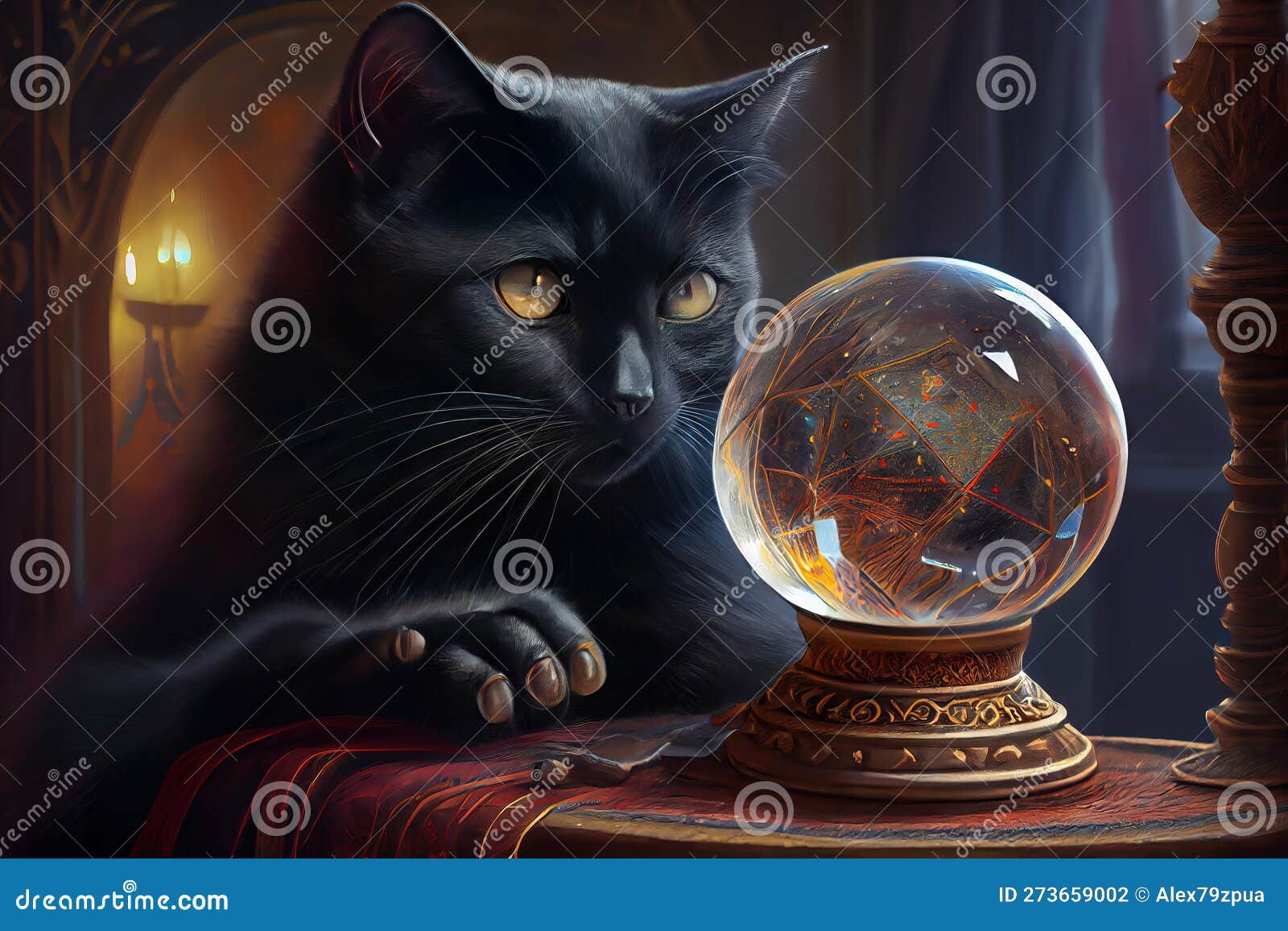 Gato gatinho mágico bola de cristal colocado base expositor globo