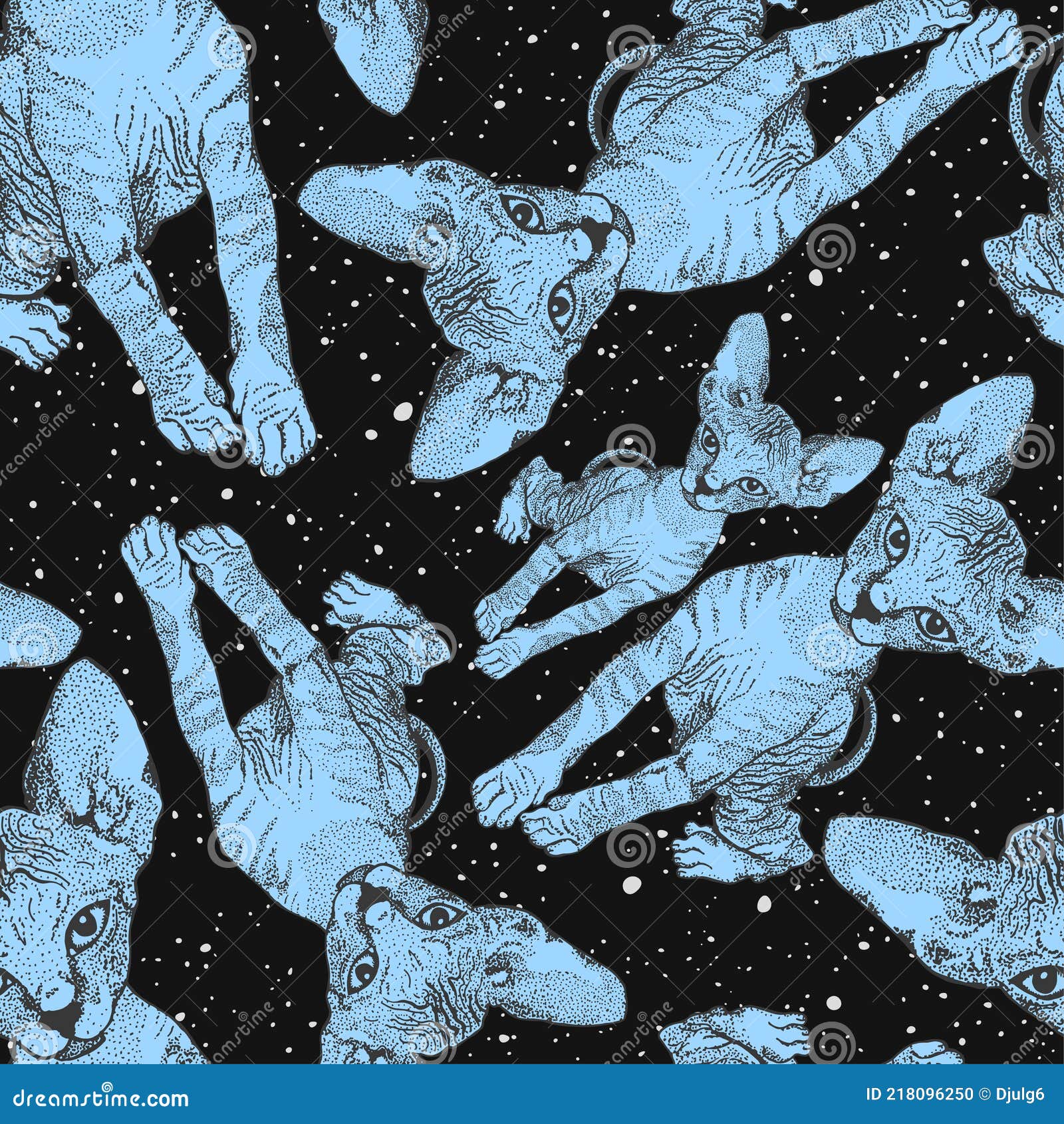 Gatitos Esfinge. Los Gatos Al Fondo Espacio Nocturno Del Cielo Estrellado. Estampados Para Ropa Espacio Tema Camisetas. Vector Ilustración del Vector - Ilustración de collage, animal: 218096250