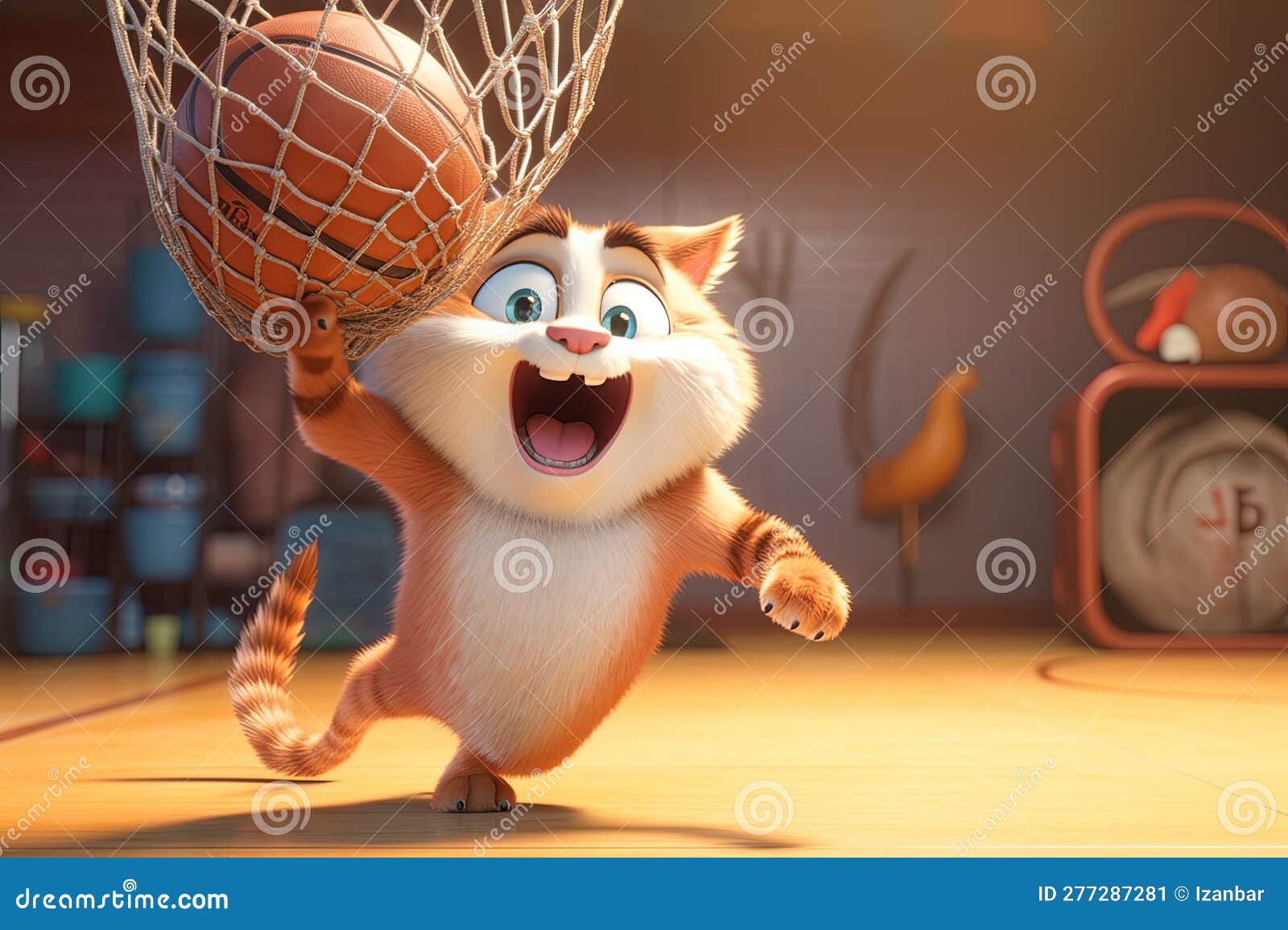 Gato feliz jogando basquete