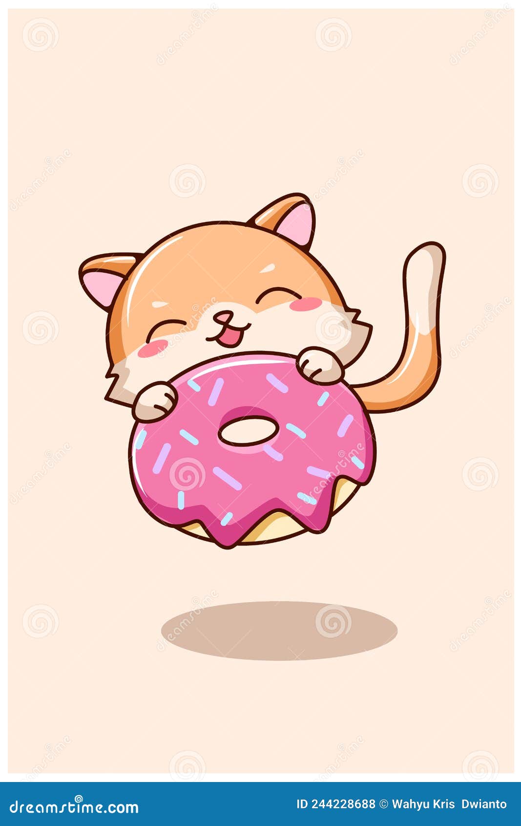 Desenho de desenho animado de gato fofo comendo rosquinhas de