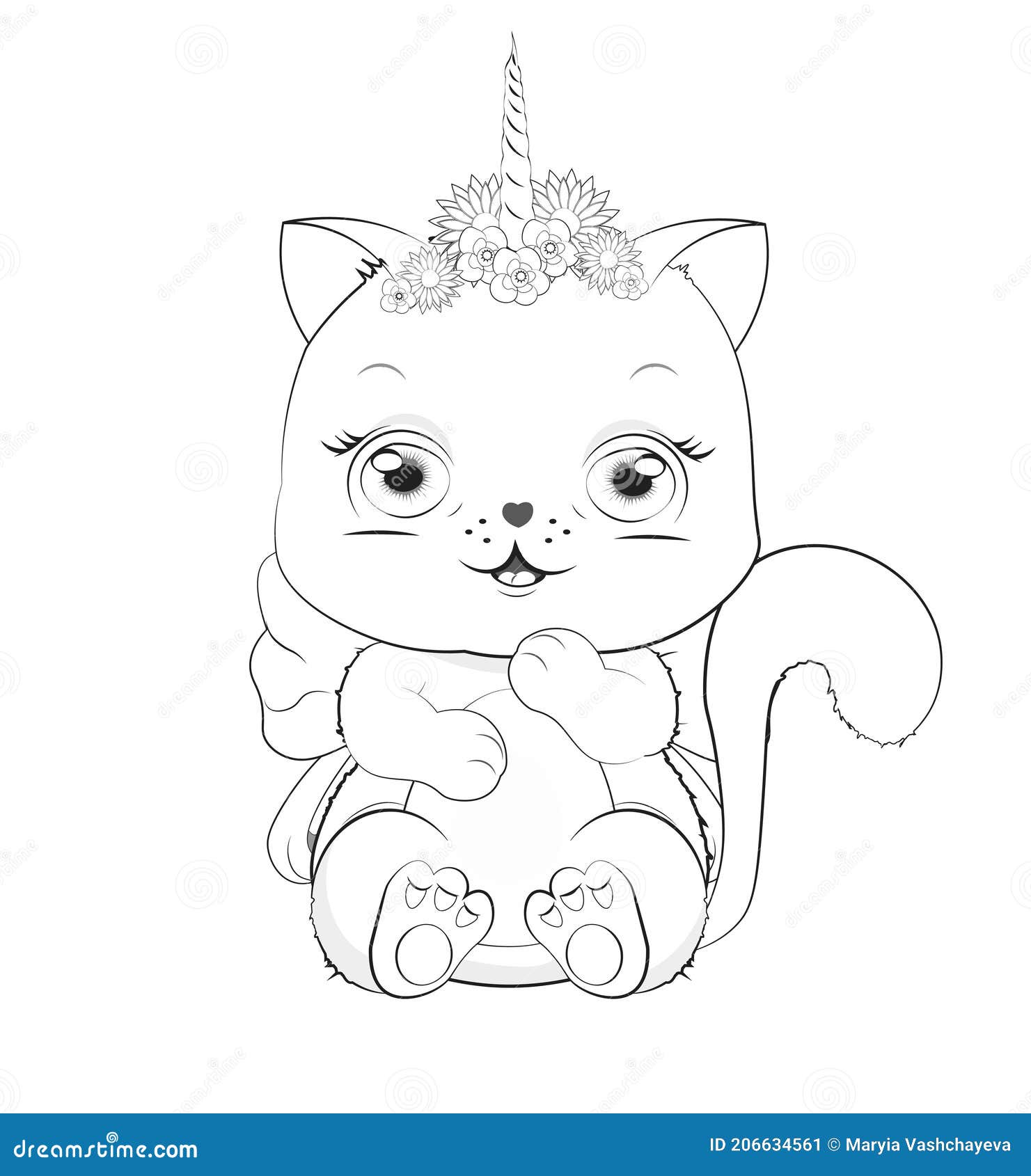 Desenho de Gatinha Kawaii para colorir