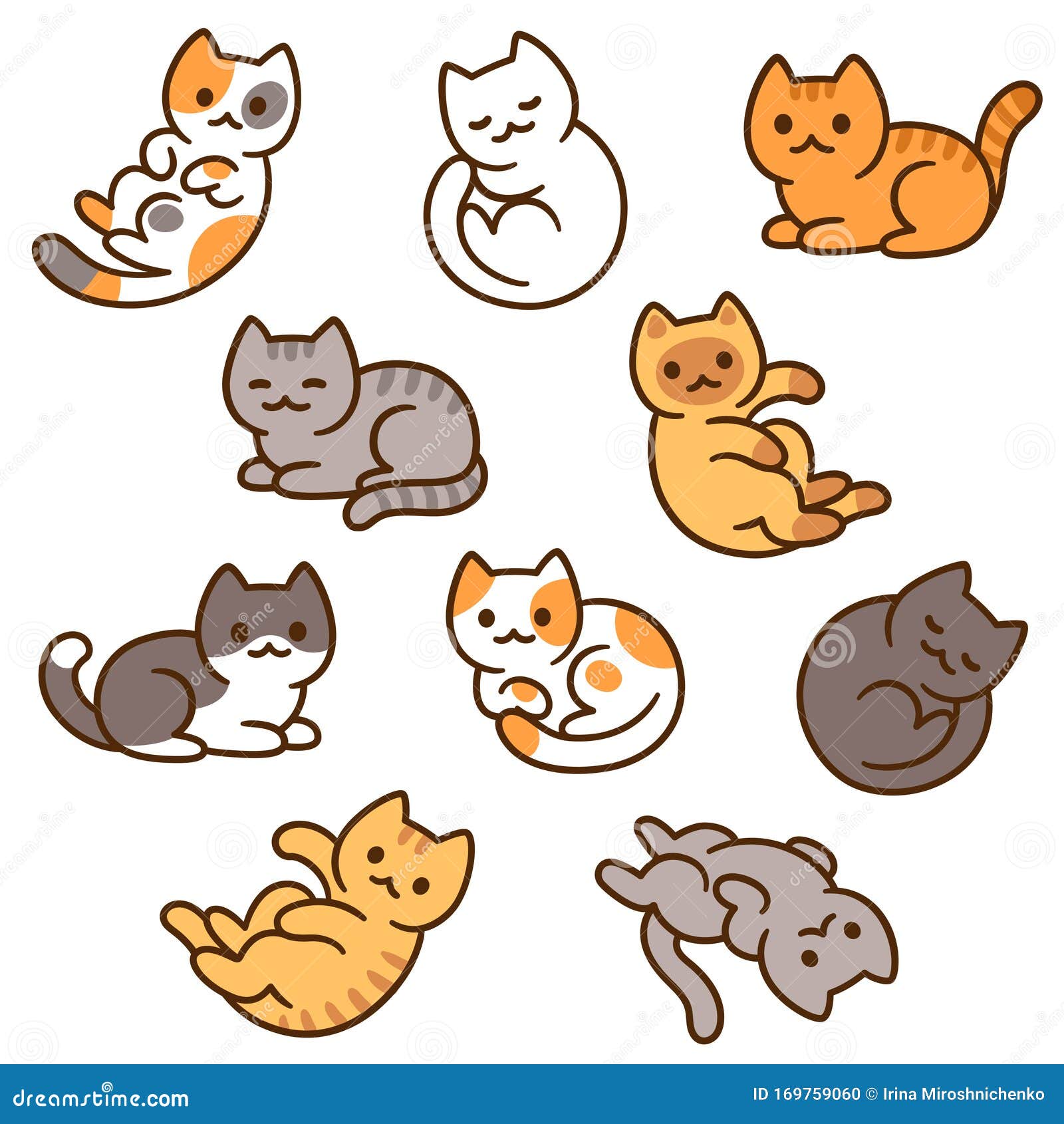 Vetores de Doodle De Gato Coleção De Ícones De Gatos Mão Desenhada