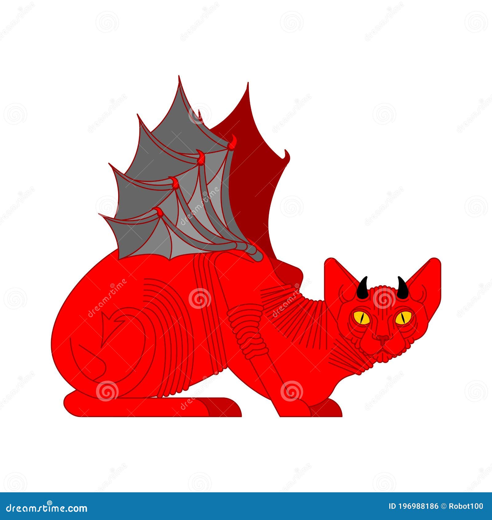 O desenho do dragão de fogo vermelho com chifre pequeno e duas