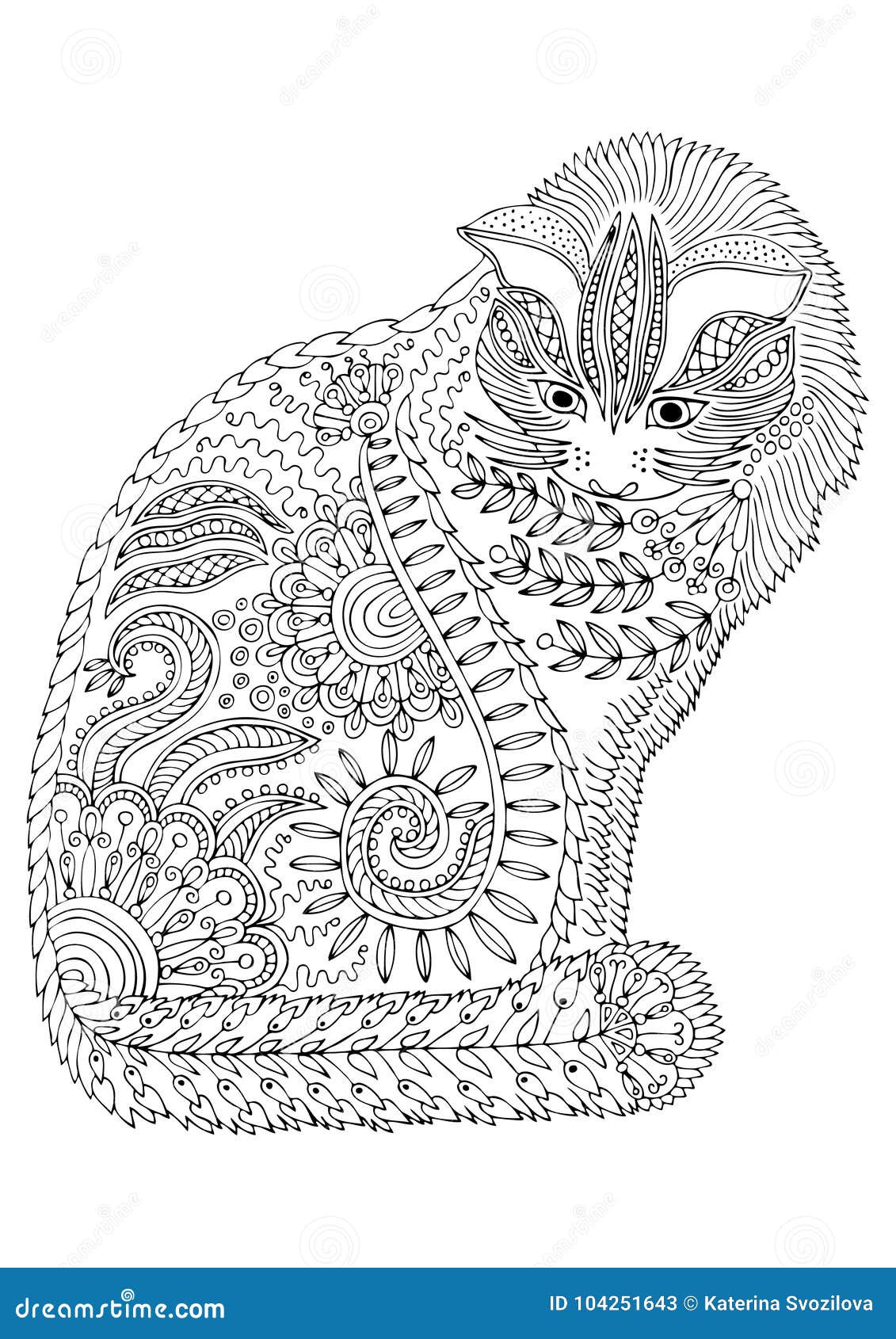 Gatinho Desenhado Mão Desenho Para Livro Colorir Adulto Stress