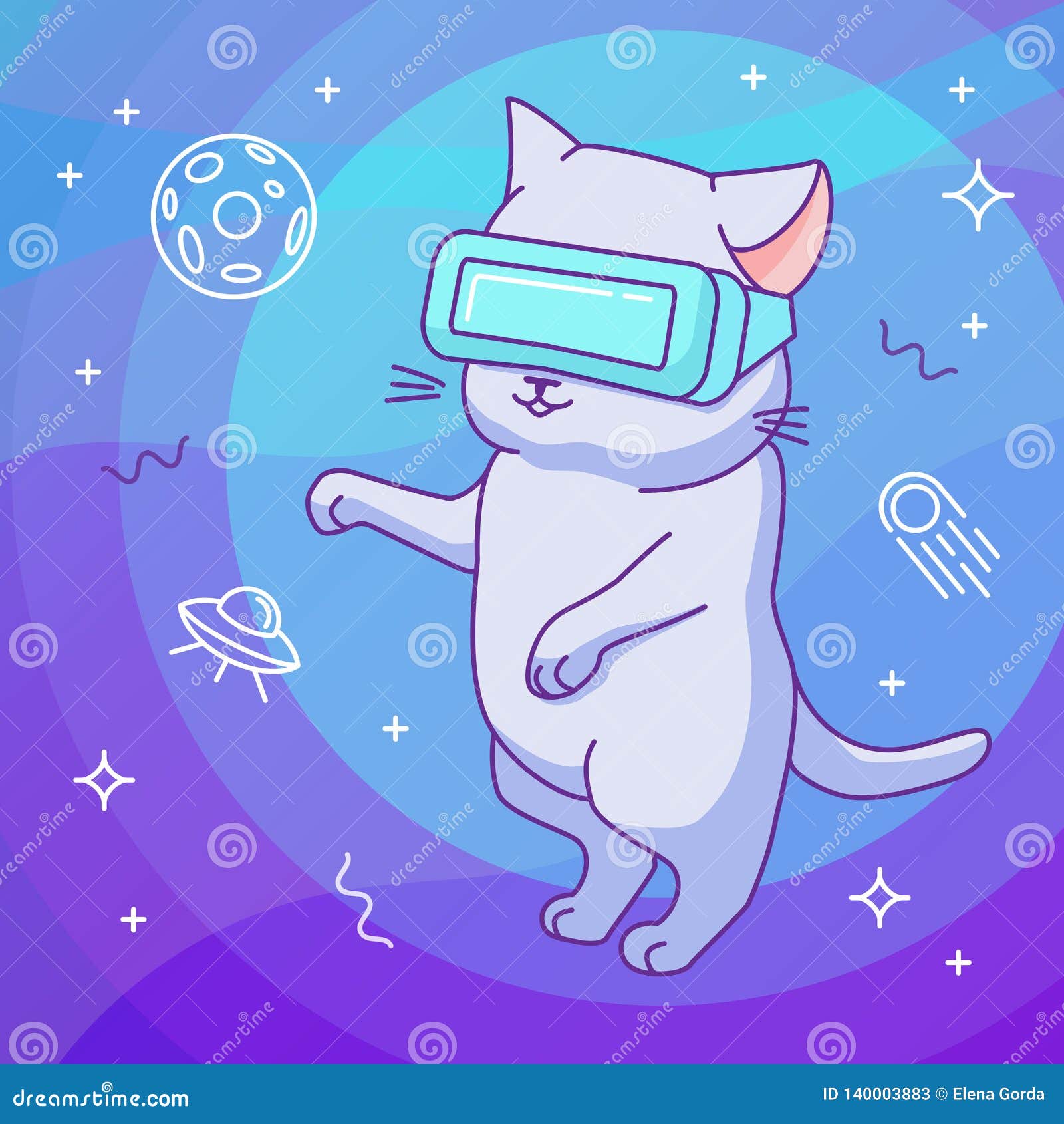 Gato Divertido Con El Casco De VR En Un Espacio Exterior De Realidad Virtual Ilustración del Vector - de dispositivo, ciberespacio: 140003883