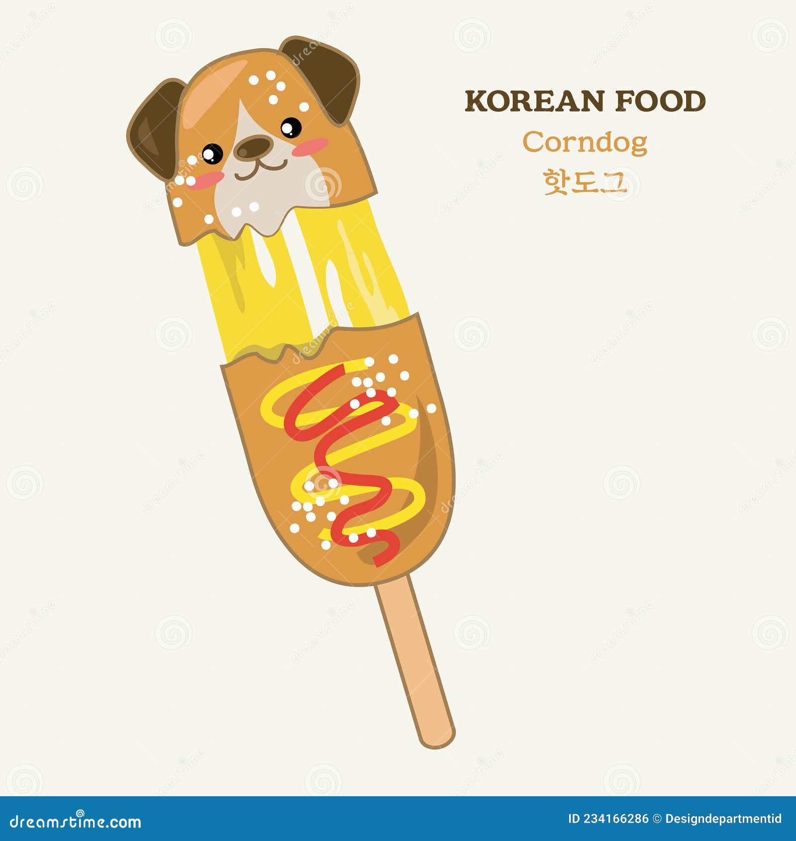 cachorro-quente de comida de rua coreana tradicional frito em migalhas de  pão com cartaz de