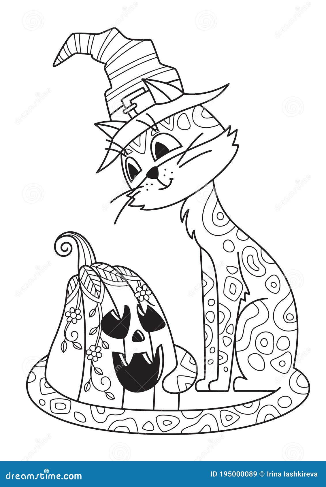 Gato e abóbora de colorir de Halloween imprimível gratuitamente