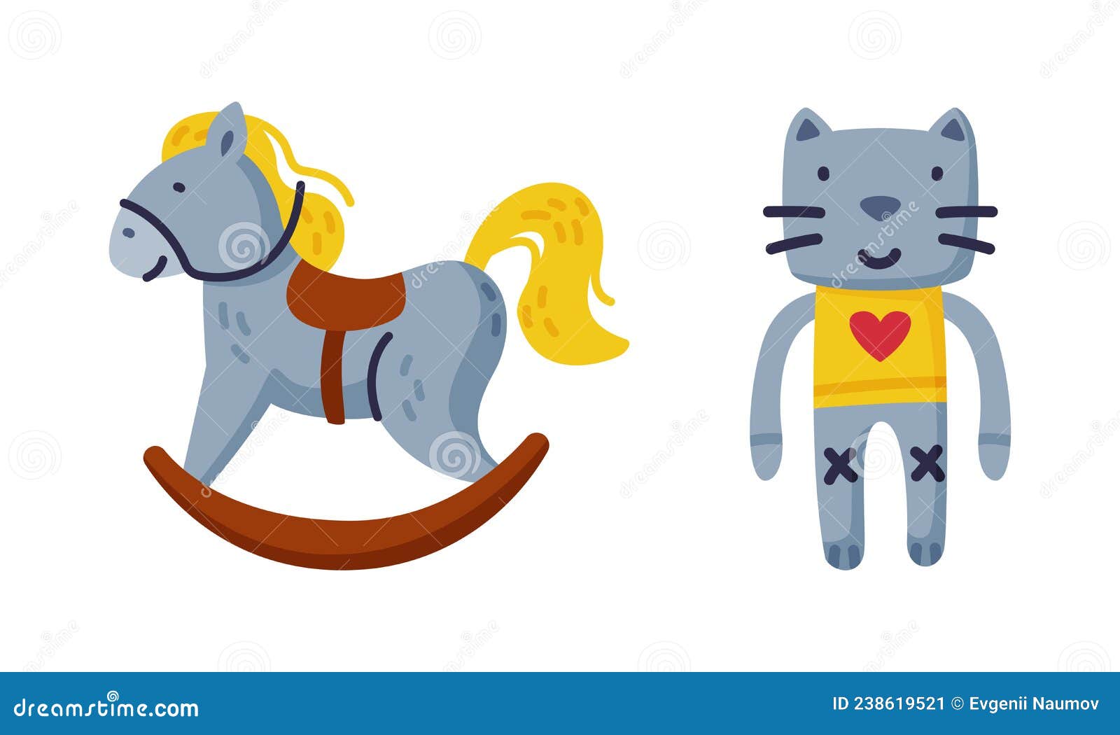 Gato E Cavalo De Balanço Como Conjunto De Vetor De Brinquedo Para Crianças  Coloridas Ilustração do Vetor - Ilustração de alegria, kindergarten:  238619521