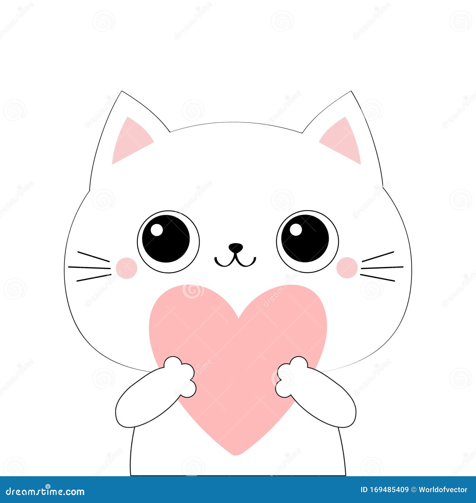 Gatinho Gato Preto Gatinho Em Pé E Segurando O Coração Rosa Grande. Feliz  Dia Dos Namorados. Cartoon Bonito Kawaii Personagem Animal Engraçado.  Design Plano. Cartão De Amor. Fundo Branco. Isolado. Ilustração Vetorial