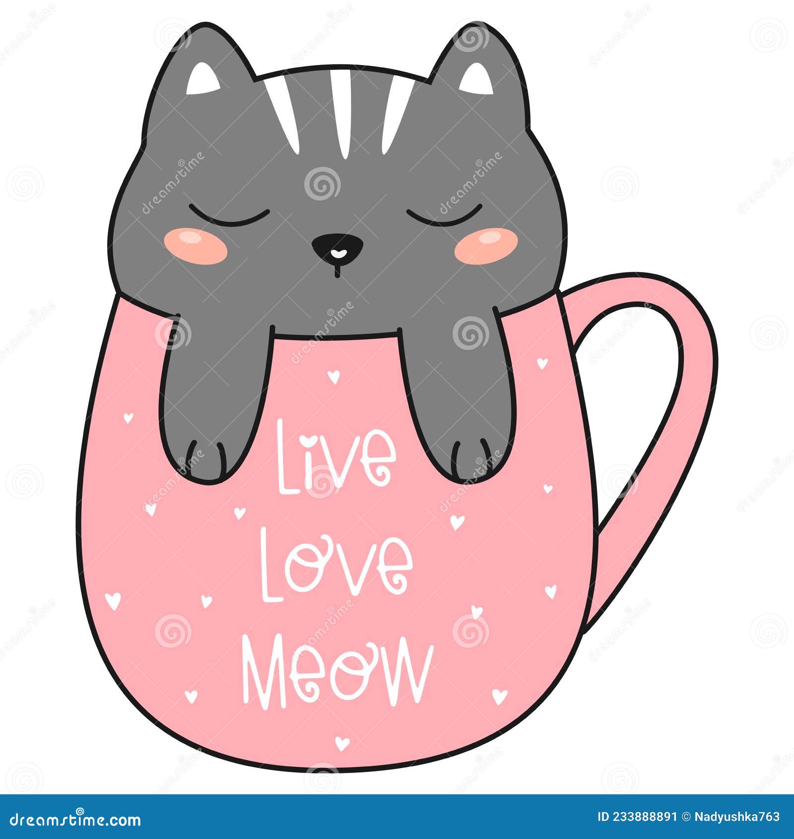 Gato Kawaii Fofo Na Caneca Rosa. Ilustração Vetorial. Ilustração do Vetor -  Ilustração de cartoon, animal: 233888891