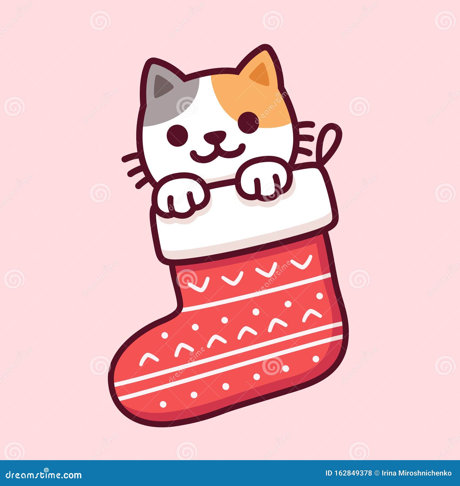 Mão Desenhada Natal Desenhos Animados Texturizados Gato Kawaii