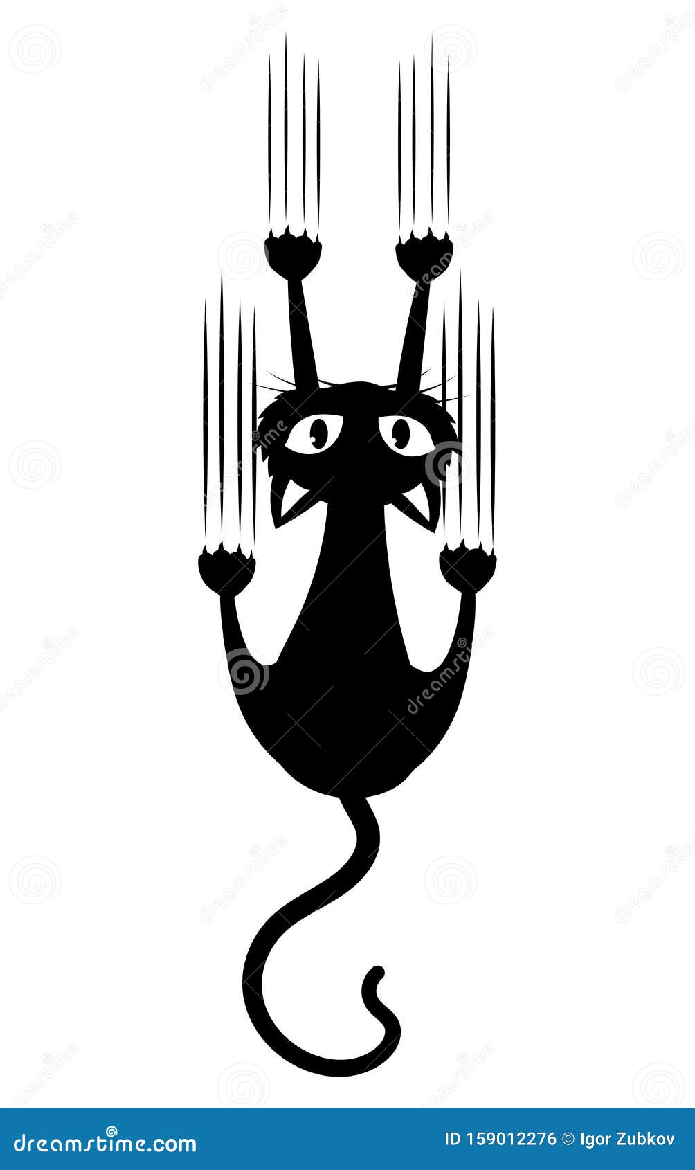 Silhueta dos desenhos animados de gato preto acenando para a parede está  acenando desenho de linha de gatinho bonito.