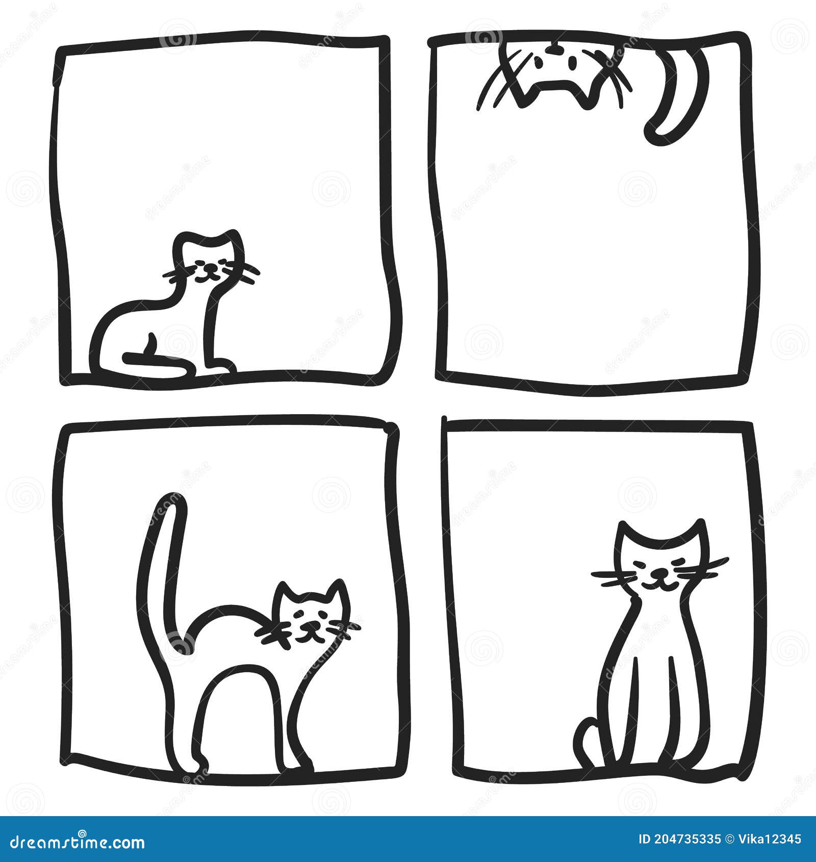 Gato No Rabisco Da Janela. Desenho Simples De Quatro Gatos Em Forma  Geométrica Quadrada Cada Um Em Diferentes Poses Ilustração do Vetor -  Ilustração de vetor, fofofo: 204735335