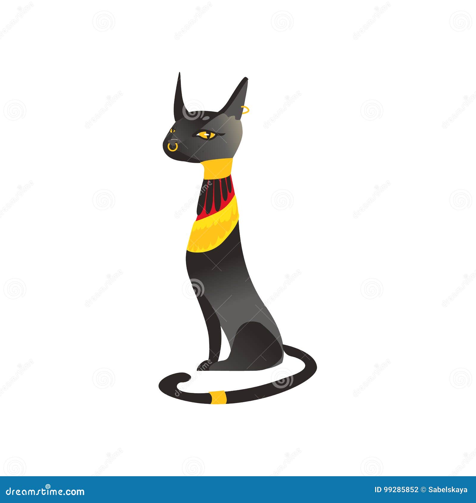 Gato egípcio. deusa bastet. gato preto com asas de escaravelho e colar de  ouro. satuette do antigo egito art. desenho animado 3d ícone do design.