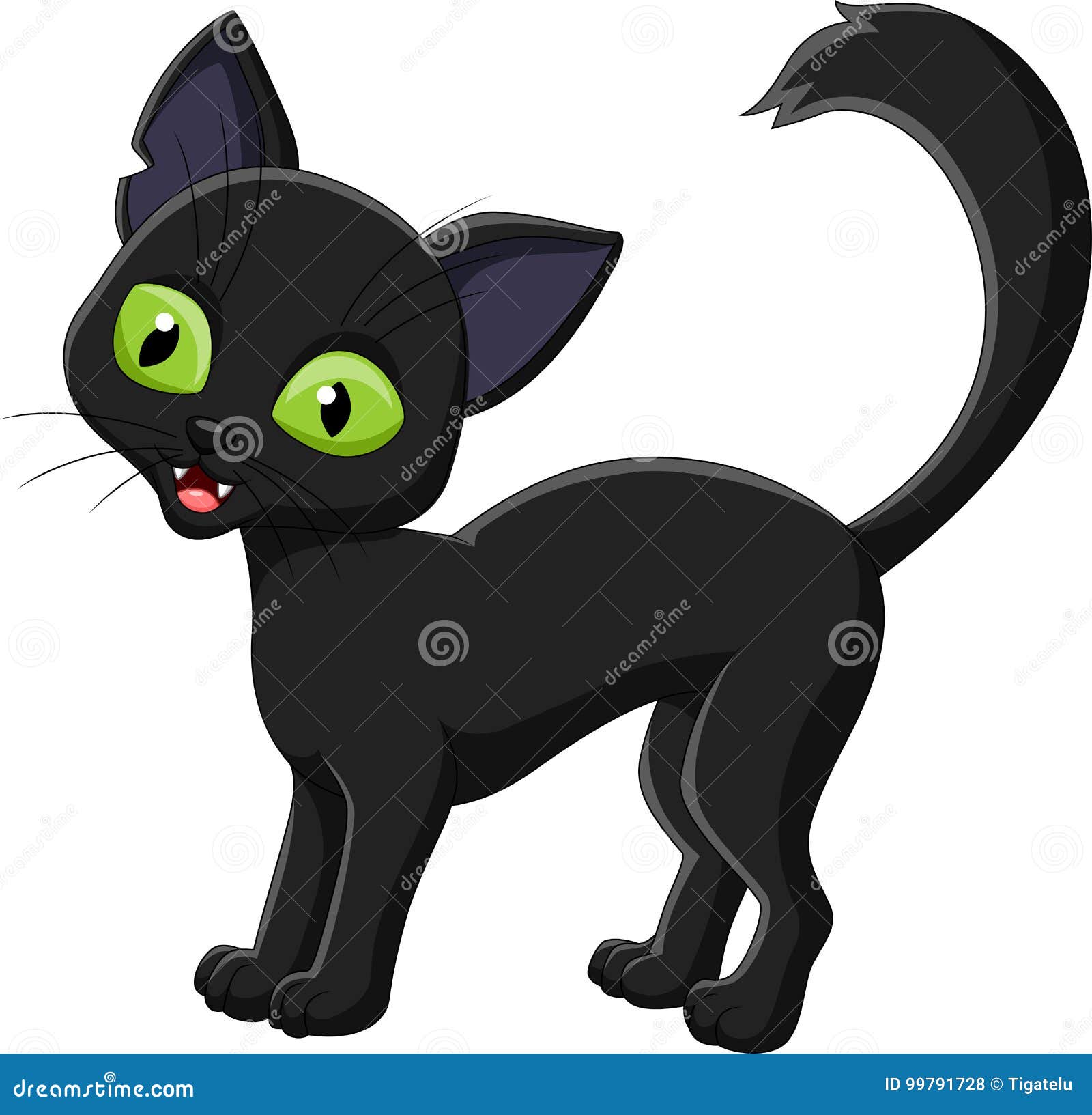 Gato Preto Dos Desenhos Animados Isolado No Fundo Branco Ilustração do  Vetor - Ilustração de bonito, sorriso: 99791728