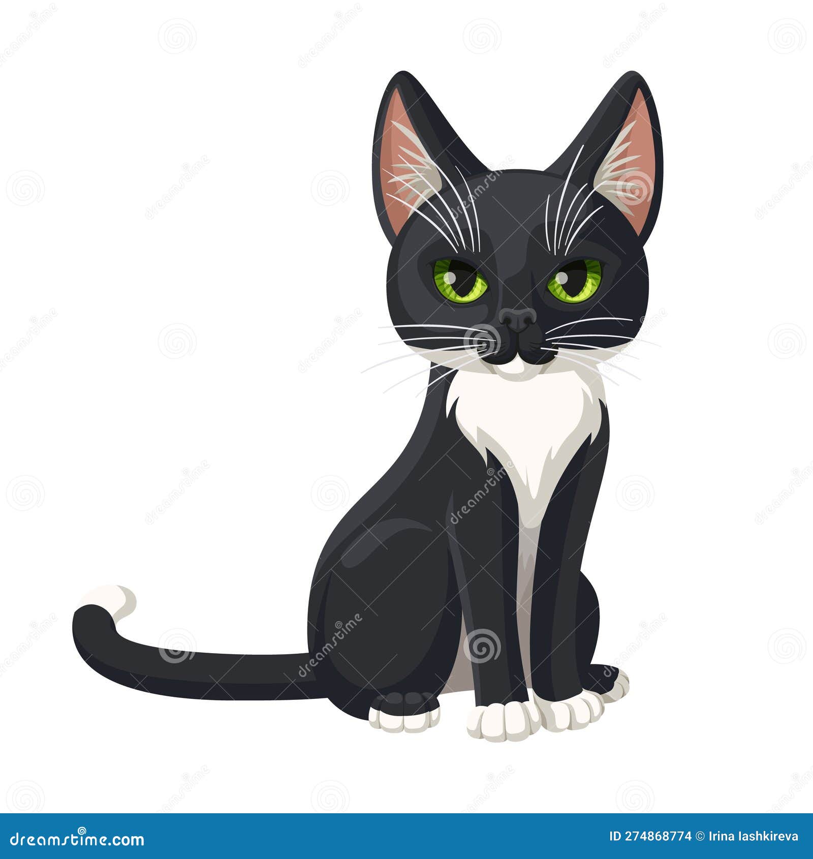 Desenho de gato preto fofo sentado