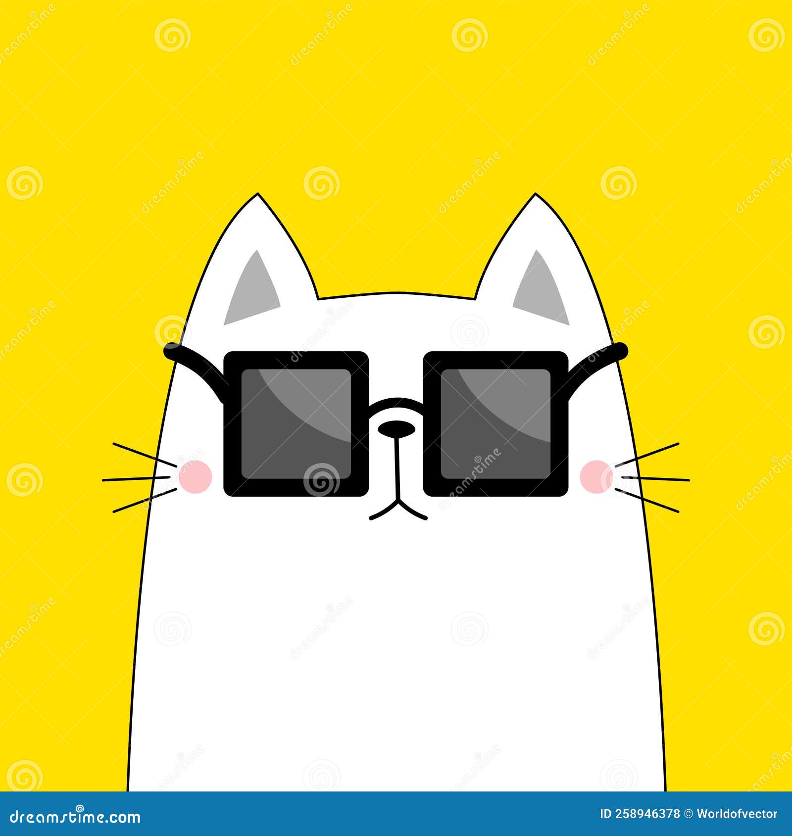 Gato bonito dos desenhos animados com um ícone quadrado de forma quadrada  para aplicativos ou jogos ilustração vetorial isolada