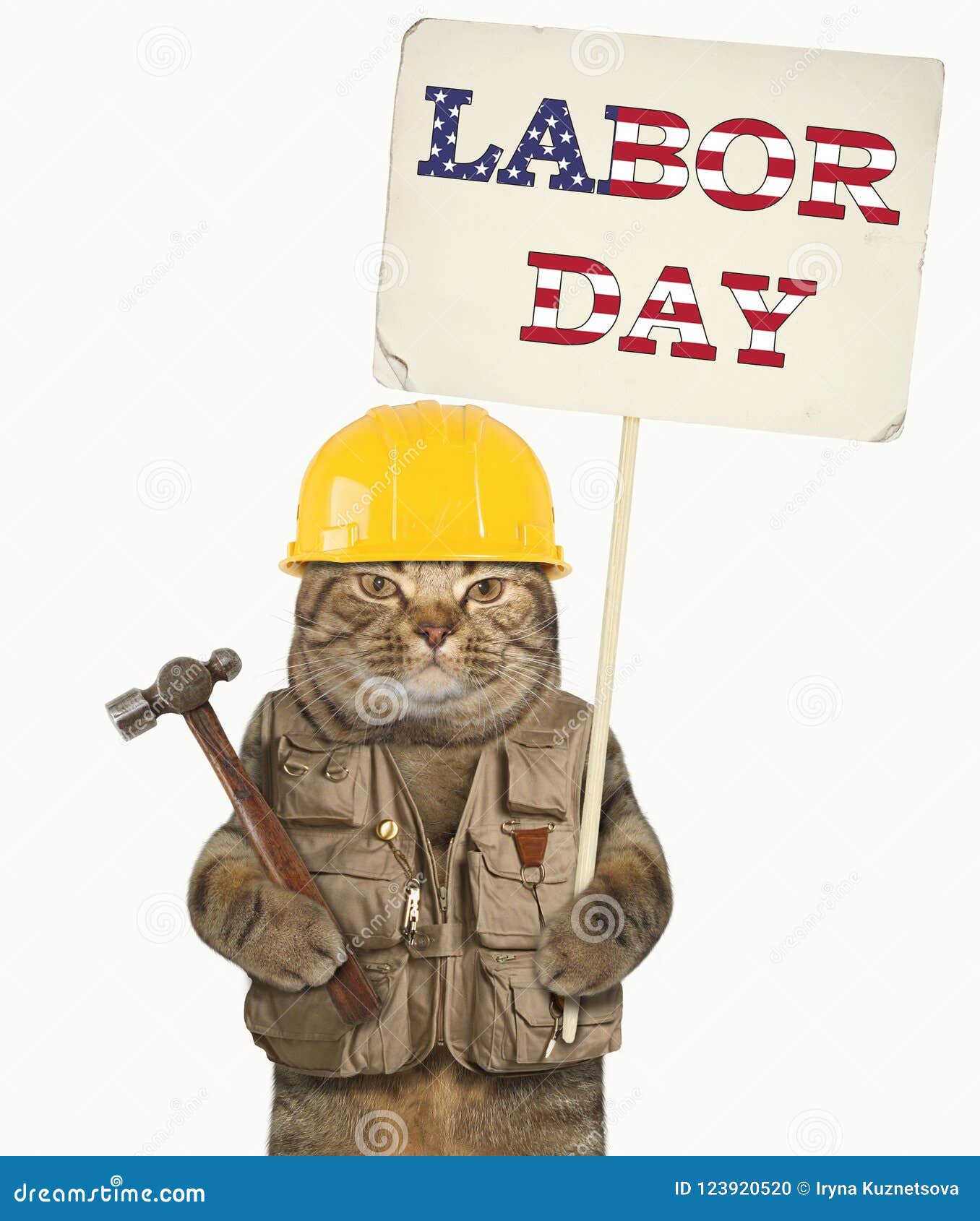 Gato y Día del Trabajo 3 foto de archivo. Imagen de humor 123920520