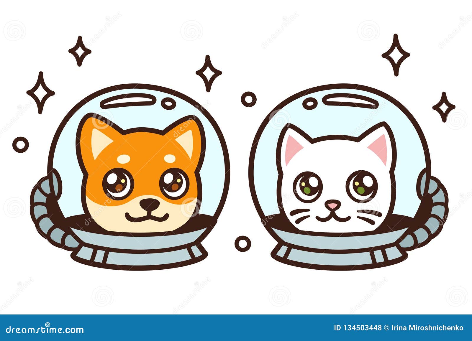 cuidadosamente montar uno Gato Y Perro Lindos Del Espacio De La Historieta Ilustración del Vector -  Ilustración de animal, astronauta: 134503448