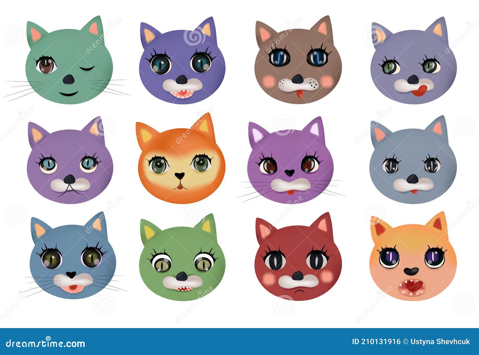 Cute Dibujos Animados Gatos Y Perros Con Diferentes Emociones
