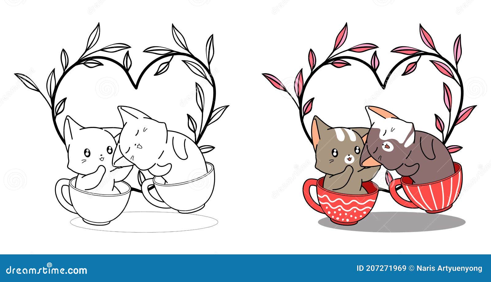 Conjunto de desenhos animados de casal de gatos para crianças para