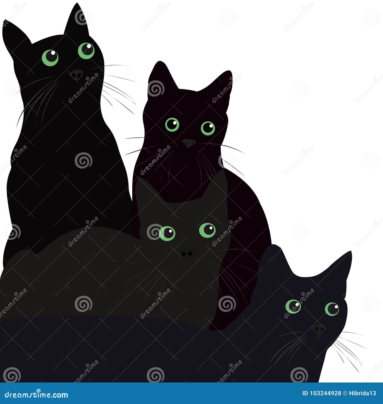 Gatos Negros Con Los Ojos Verdes Sobre El Fondo Blanco Ilustración del  Vector - Ilustración de grupo, felino: 103244928