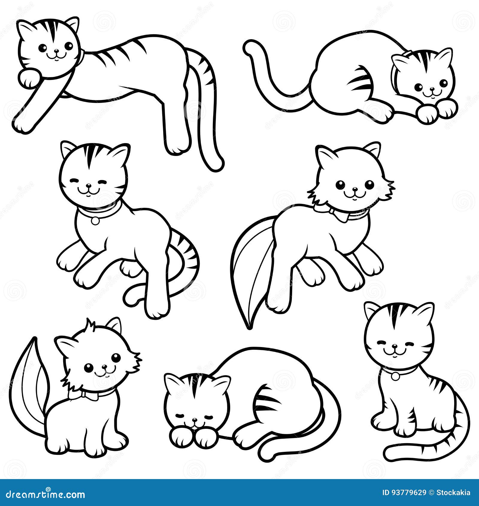 Gatos Preto E Branco Dos Desenhos Animados Ilustração do Vetor - Ilustração  de vetor, desenho: 93779629