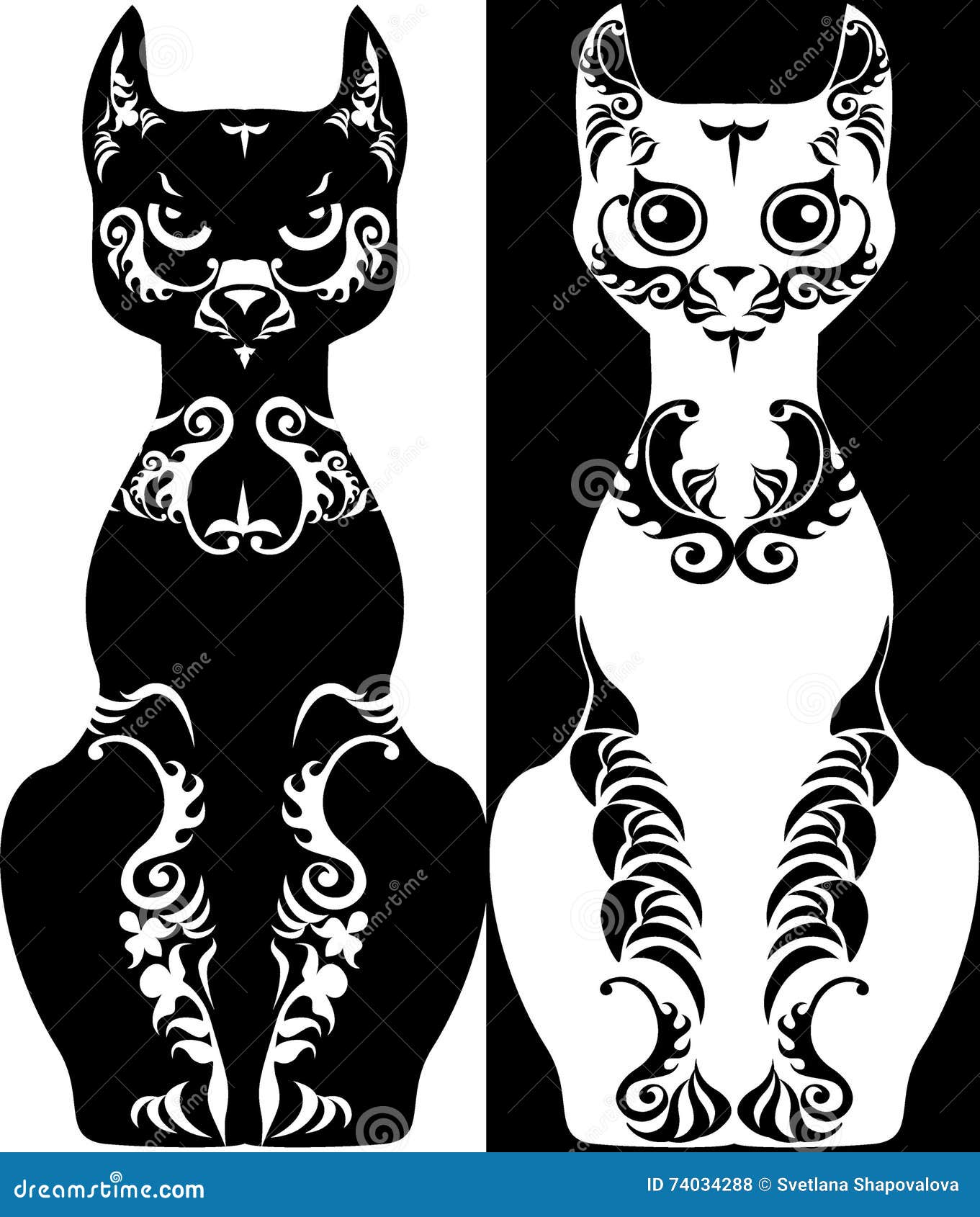 Gatto stilizzato modellato in bianco e nero di immagine