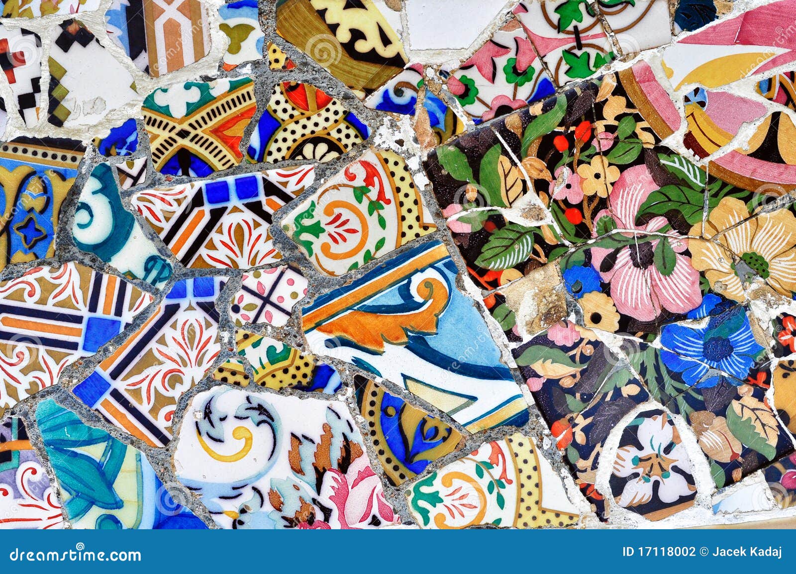 gaudi mosaic in guell park in barcelona, spain