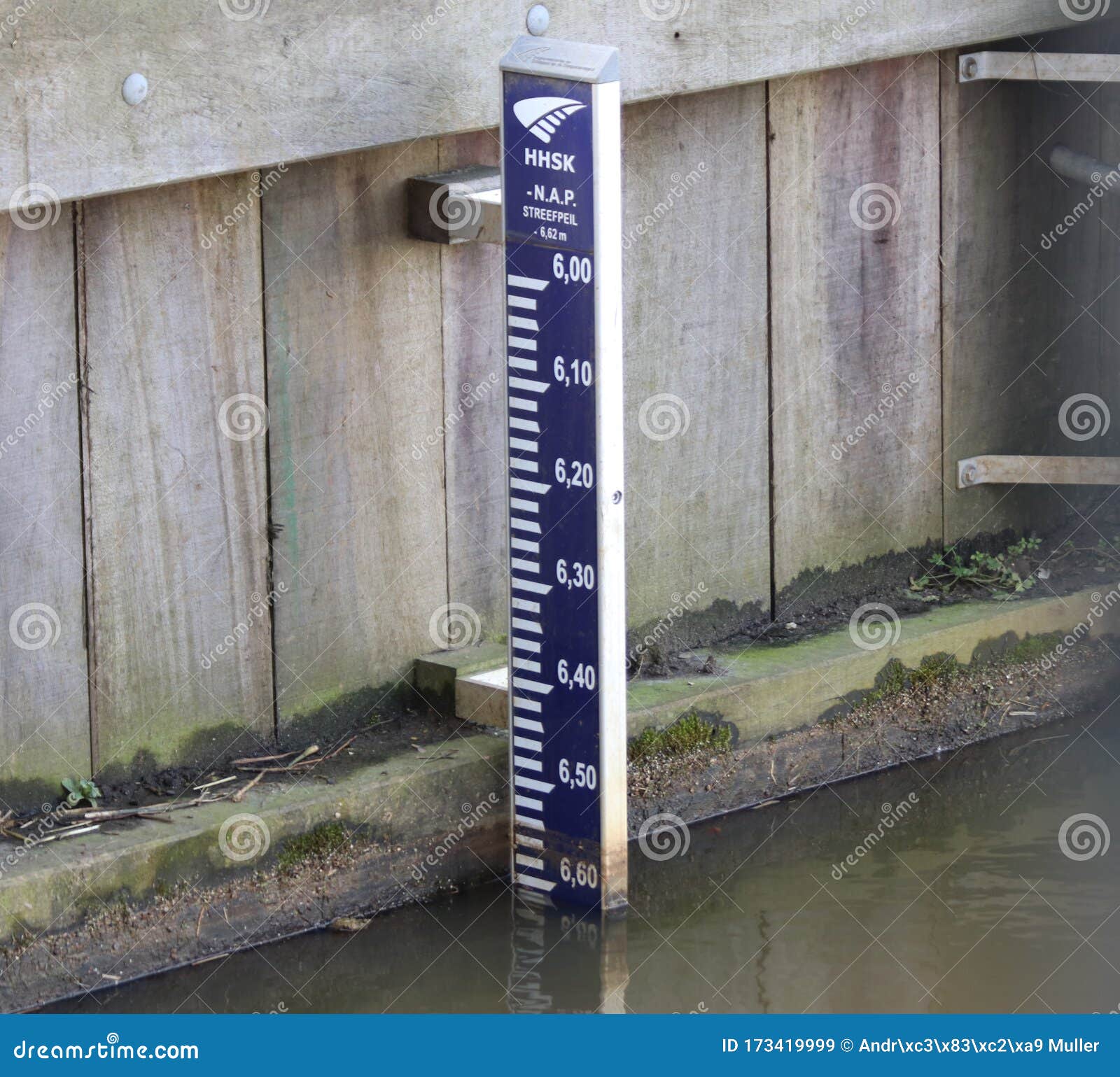 Gauge Rod in Water of the Zuidplaspolder for Measurement Water Level