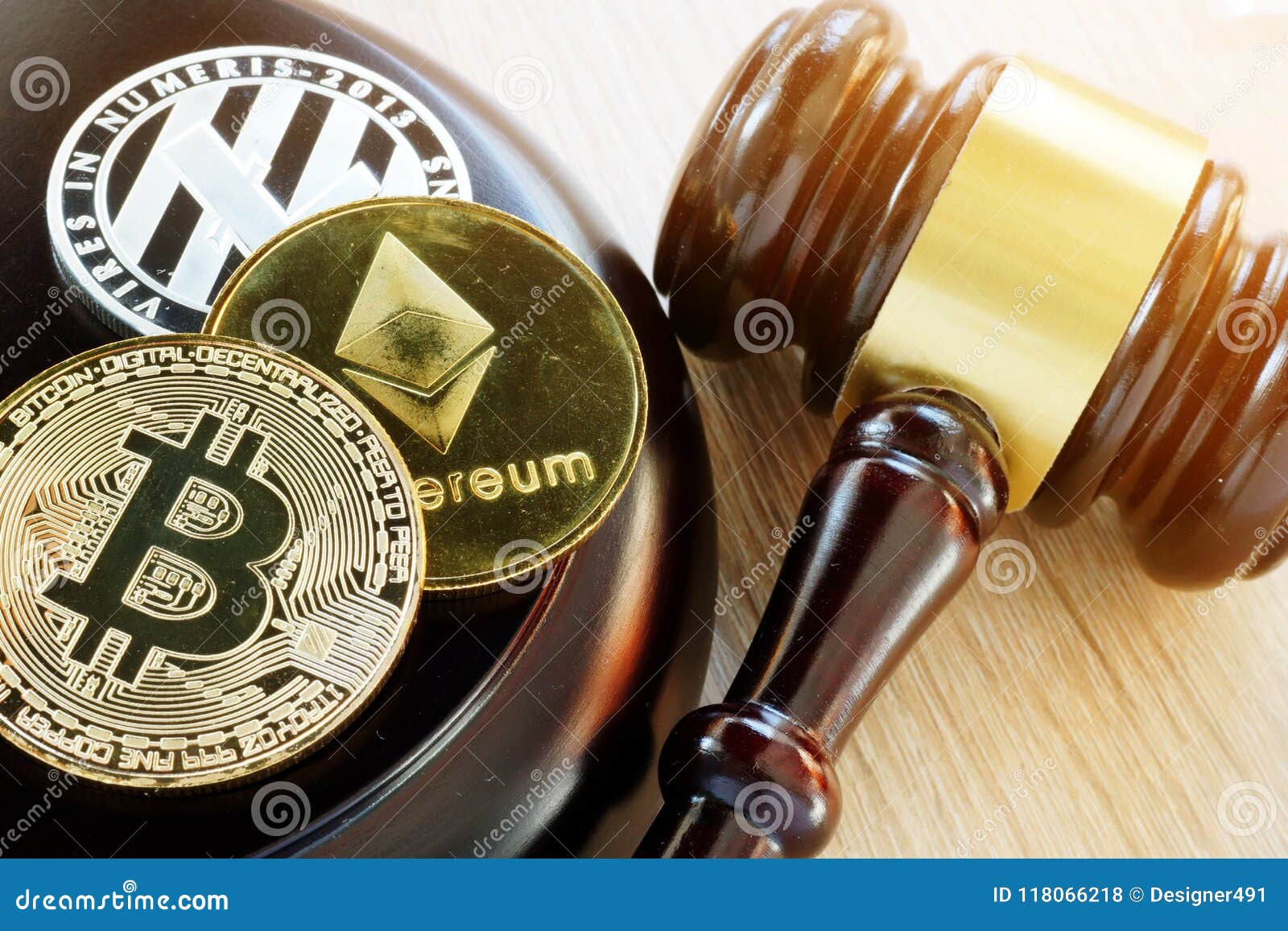 Gavel and Cryptocurrency. Government Regulation Concept Editorial Stock