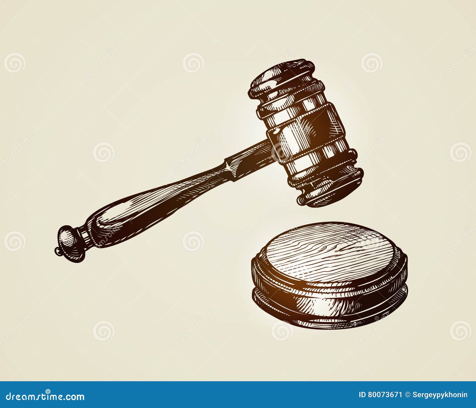 Gavel, Hammer of Judge or Auctioneer. Sketch Vector Illustration Stock