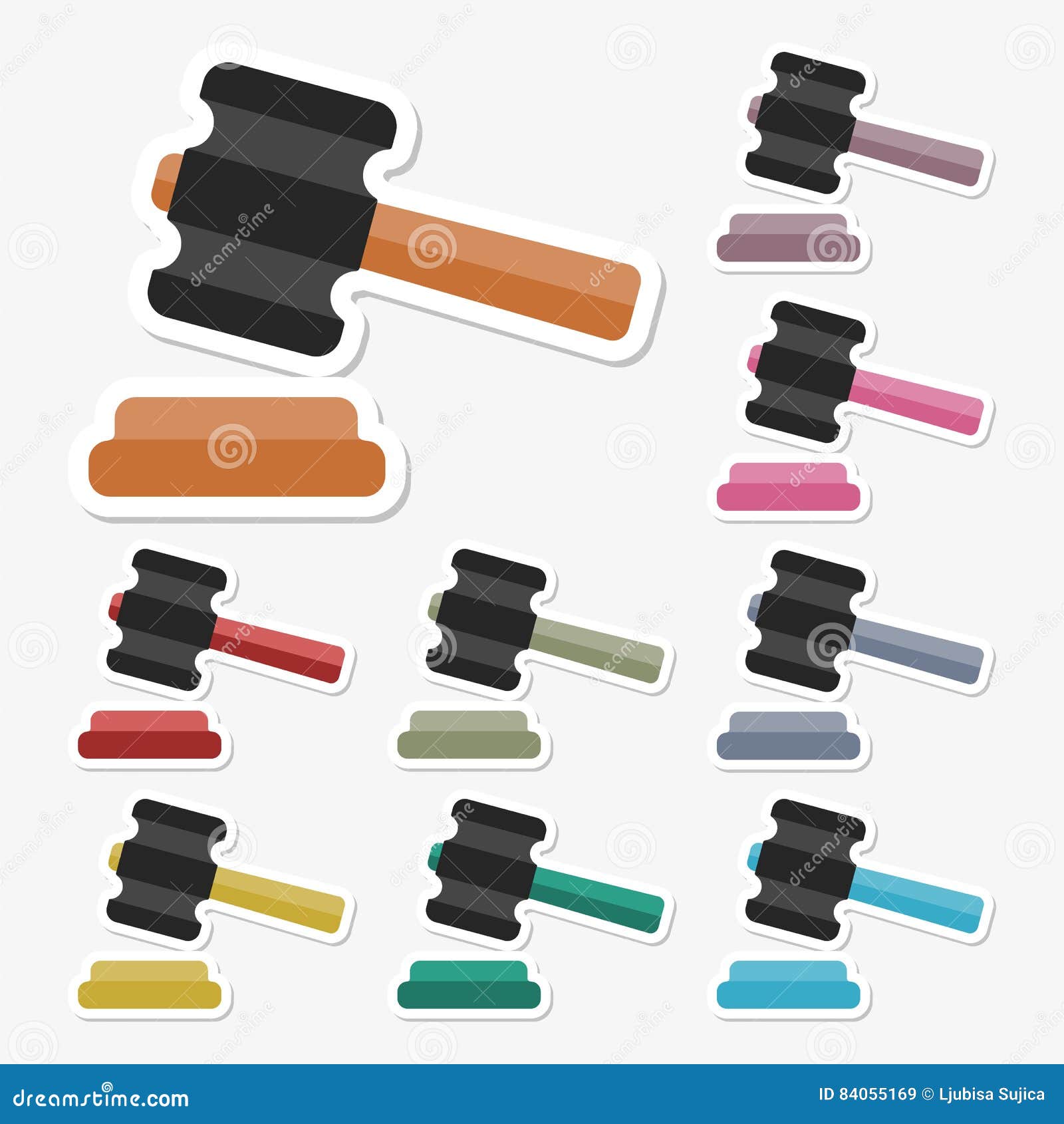 Gavel icons set sticker stock illustration. Illustration of justice