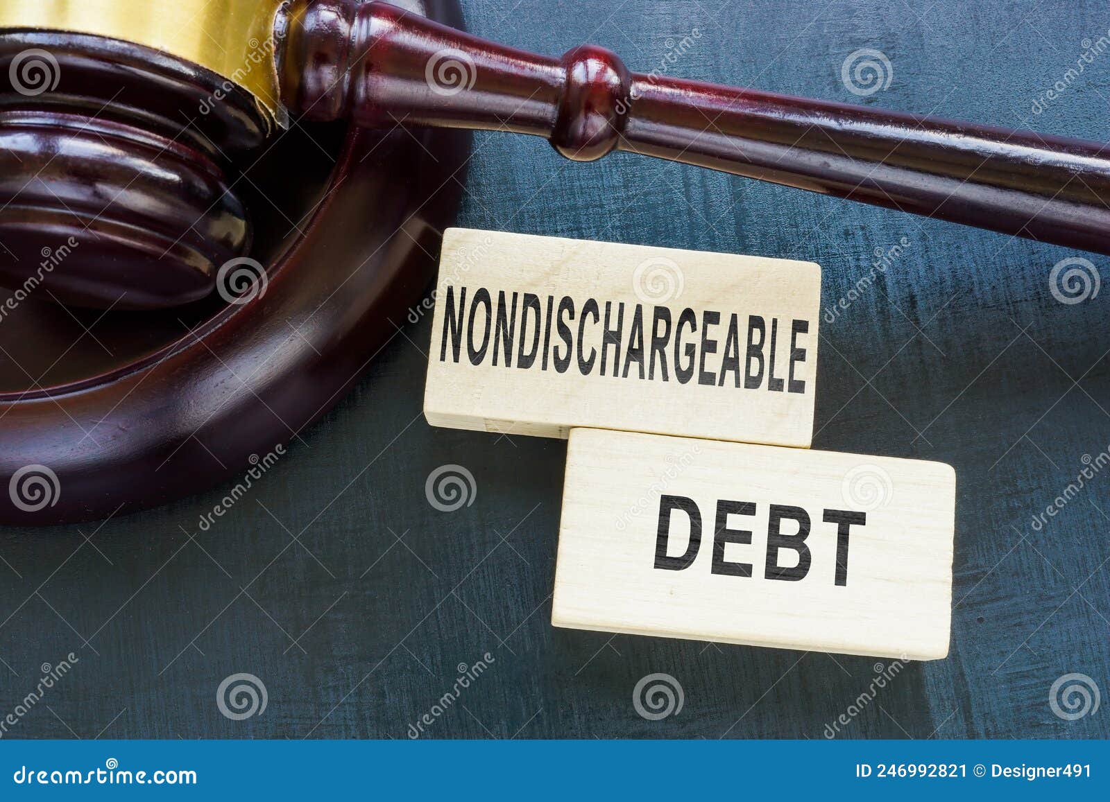 Gavel and Words Nondischargeable Debt on the Cubes. Stock Image Image of gavel, judgment