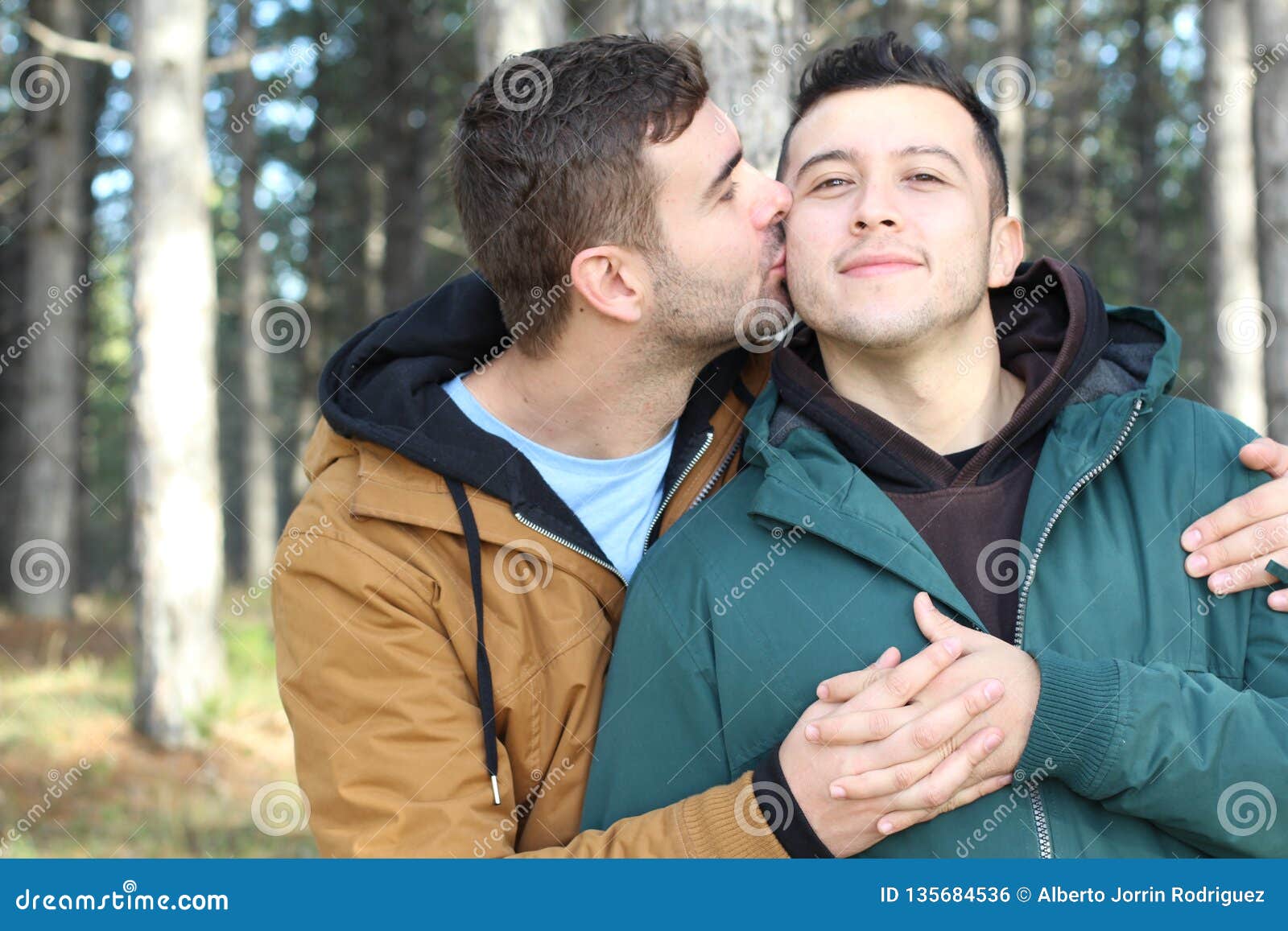 Gay Couple Kissing in the Forest Stock Photo - Image of forest, kiss
