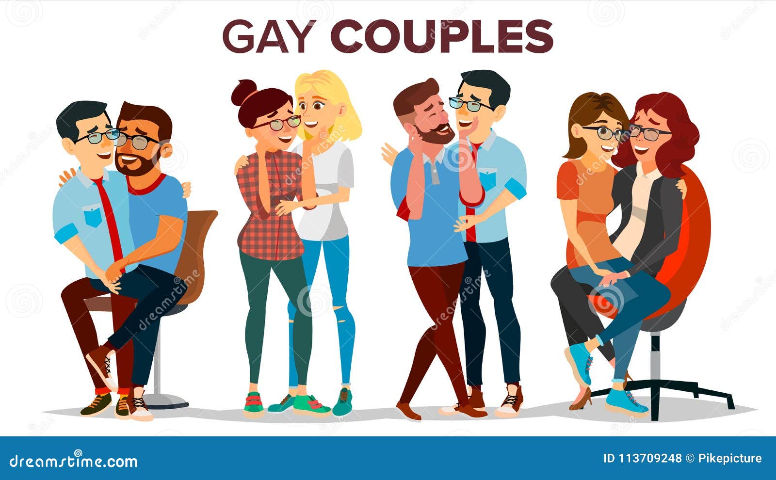 Gay Lesbian Couple Set Vector Hugging Men And Women Same Sex Marriage Romantic Homosexual