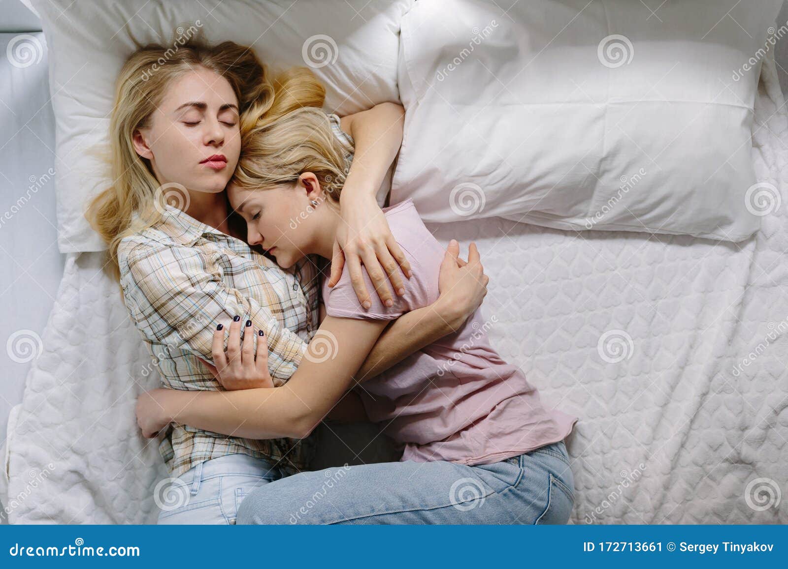 Gay Lesbian Couple Of Young Girls Are Lying In Bed And Cuddling Top View Concept Of Love Gay Marriage And Pride Stock Image Image Of Girlfriend Lgbt