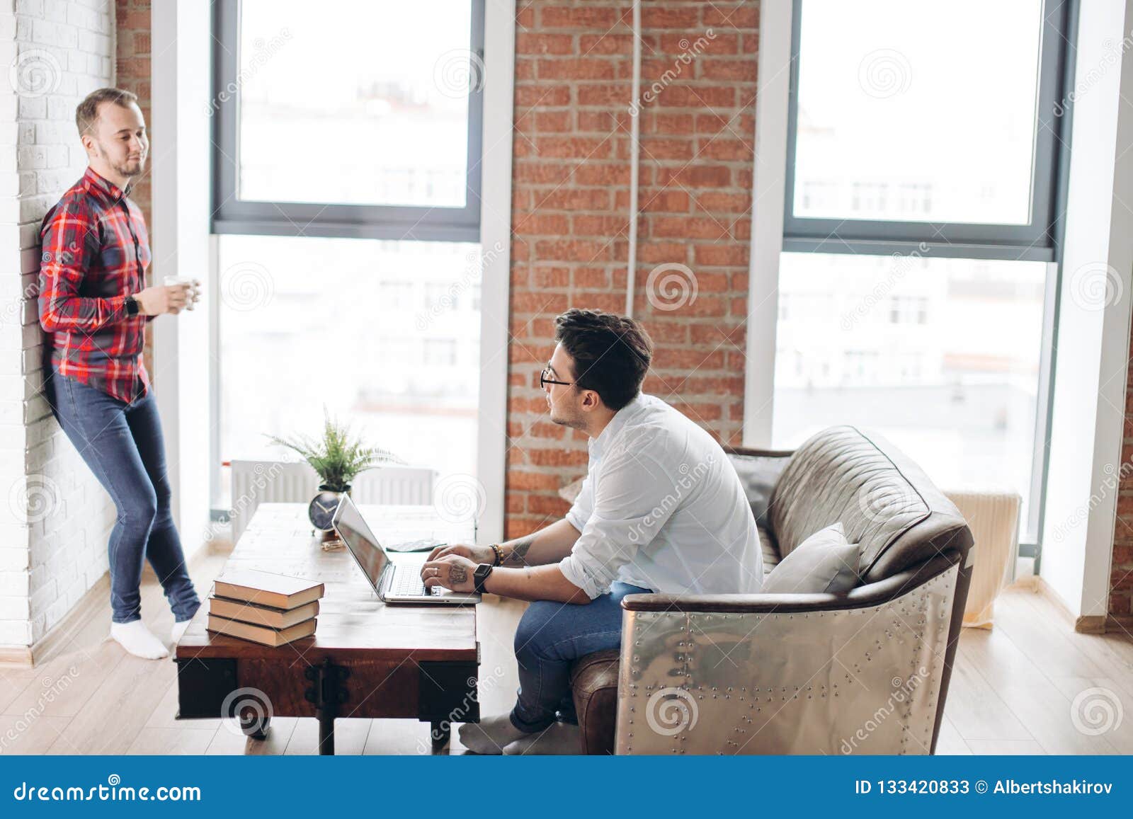 Homosexual Partners Working at Office Desk, Relationships and Business Concept Stock Image