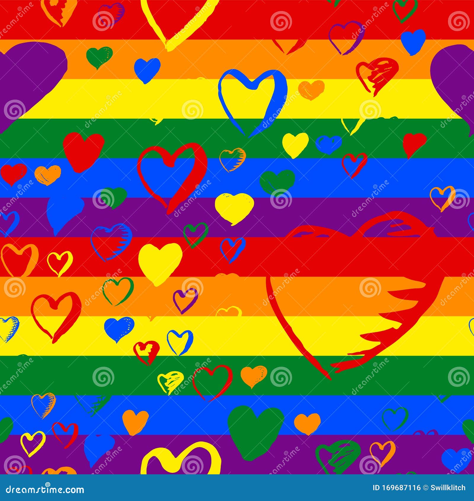 gay pride rainbow colored pattern with hearts