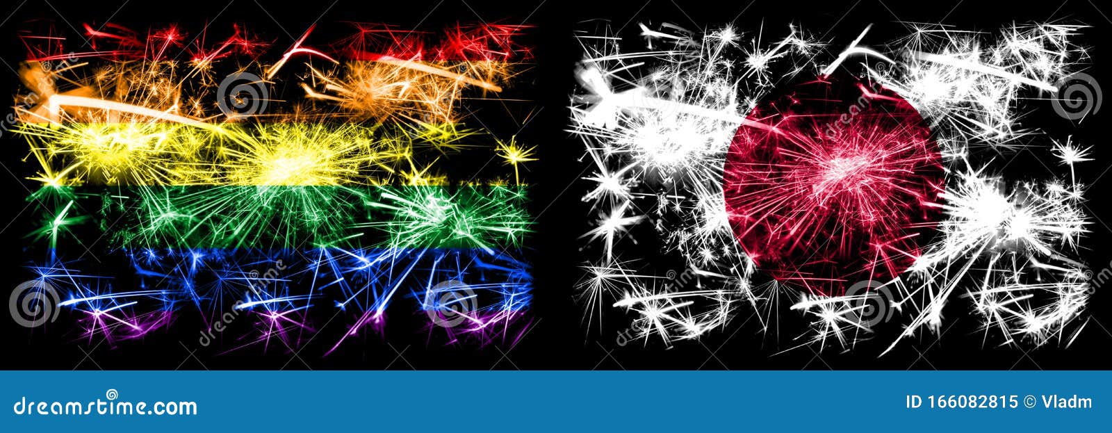 Gay Pride Vs Japan Japanese New Year Celebration Sparkling Fireworks Flags Concept Background Abstract Combination Of Two Flags Stock Image Image Of Nuclear Event