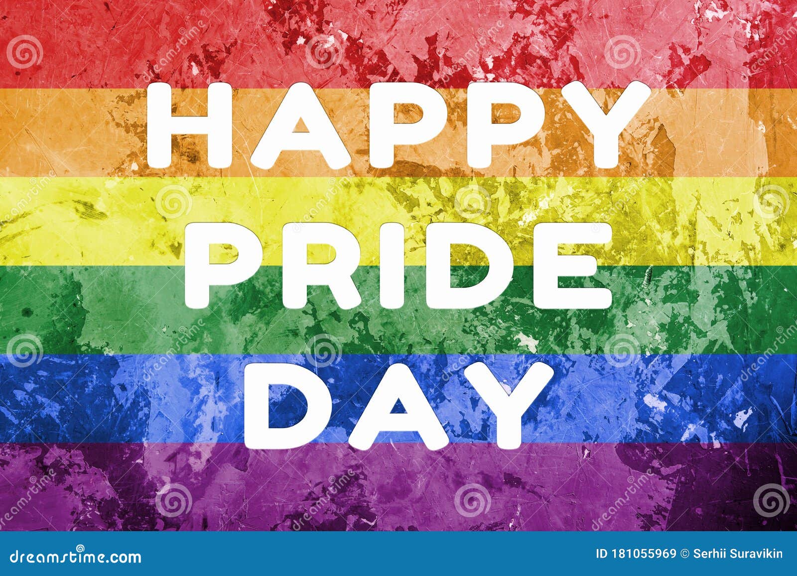 Gay Rainbow Flag with Horizontal Stripes on Concrete Background with
