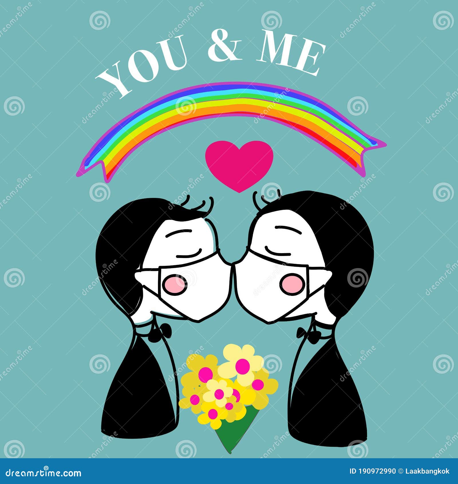 Download Gay Wedding Couple Wearing Face Mask Kissing In Covid-19 Cartoon Vector Stock Vector ...